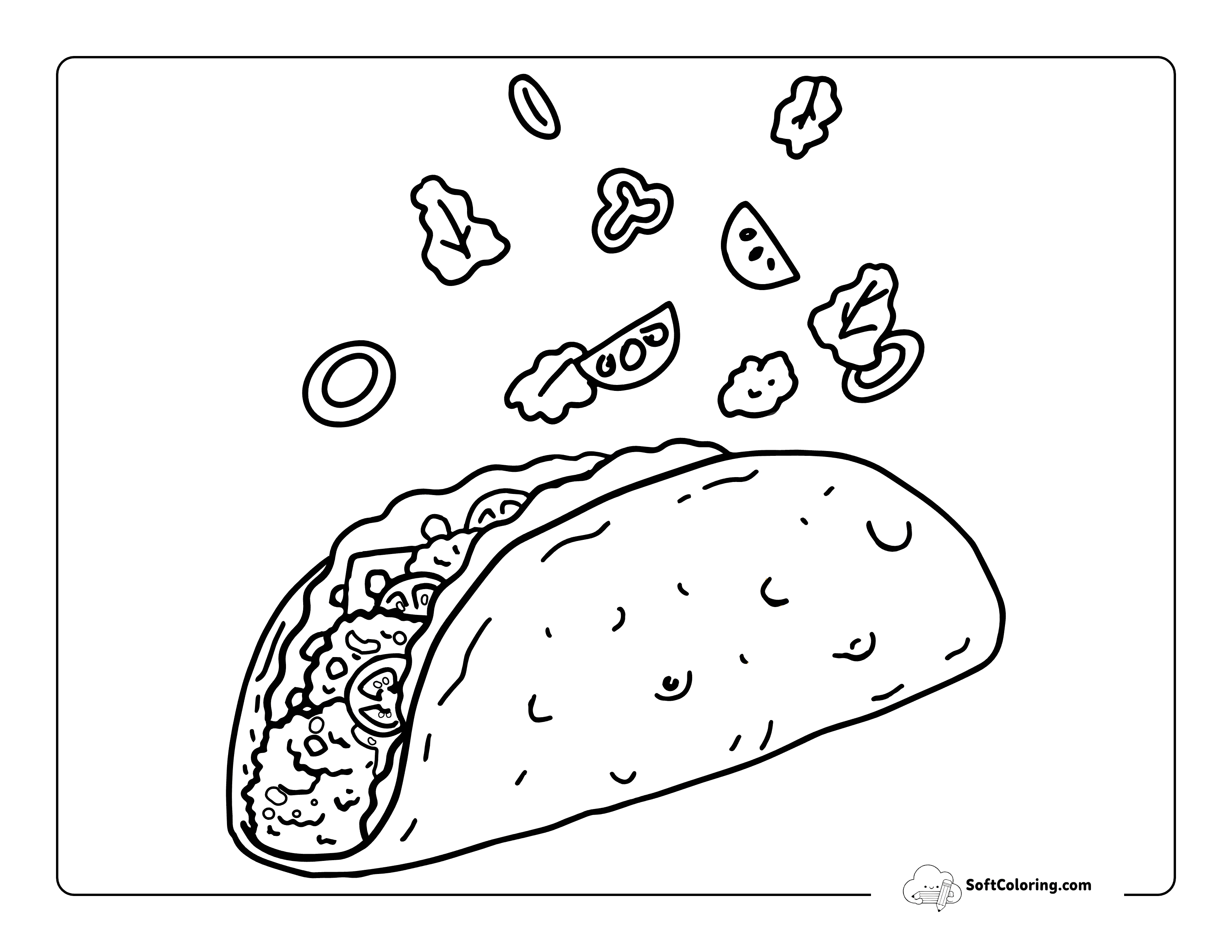 Easy Taco Cute Food Coloring Page For Adults