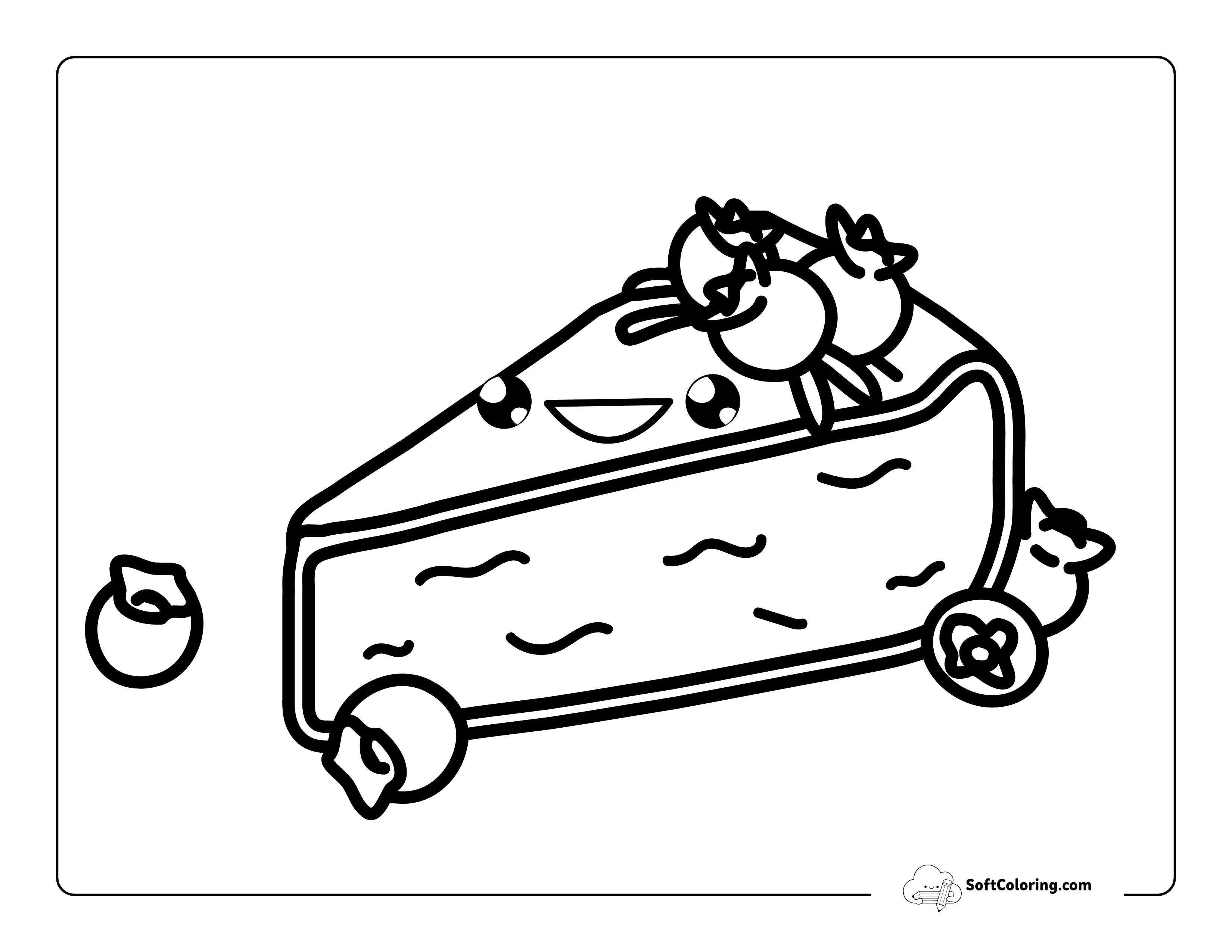 Cheesecake Slice Kawaii Food Coloring Page