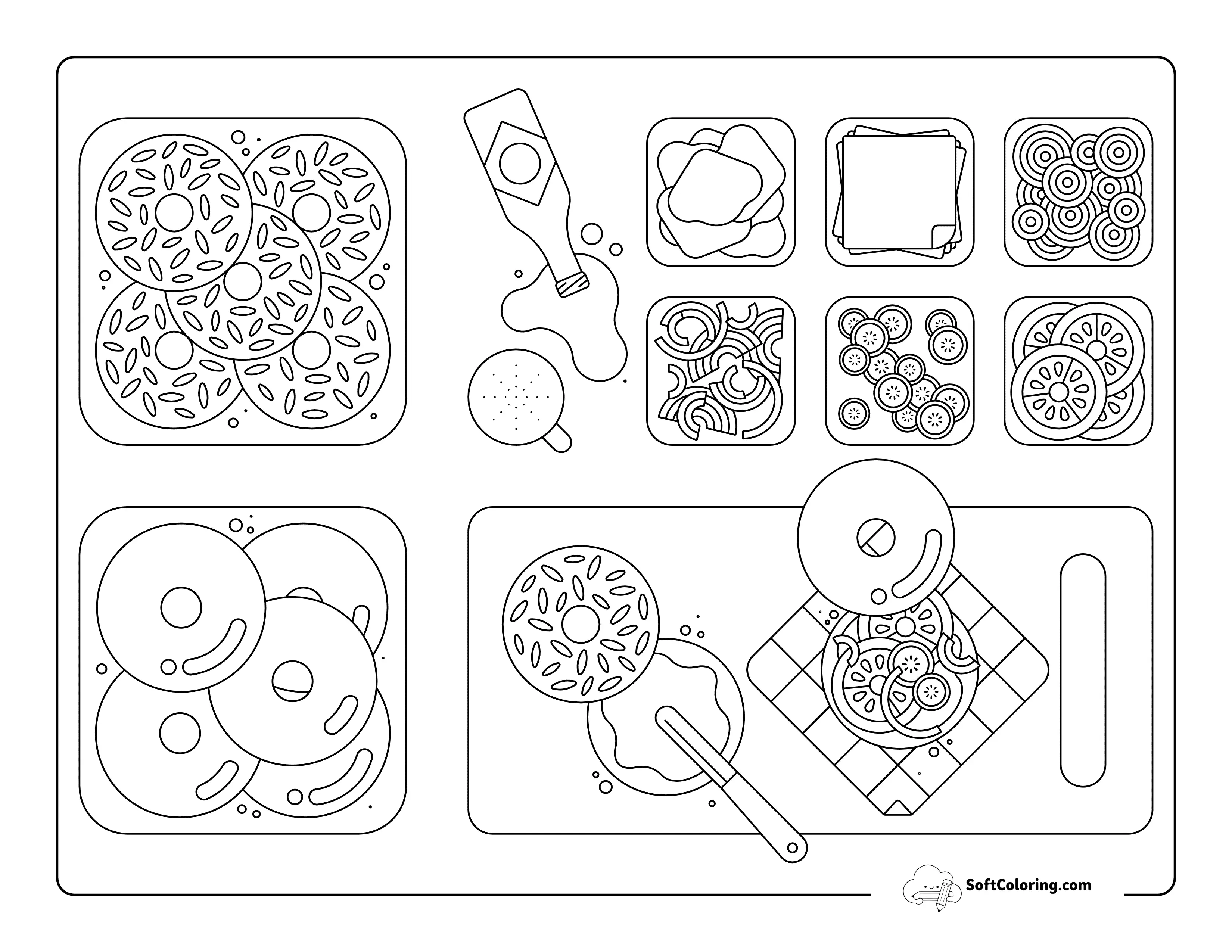 Bagel Bar Aesthetic Food Coloring Page