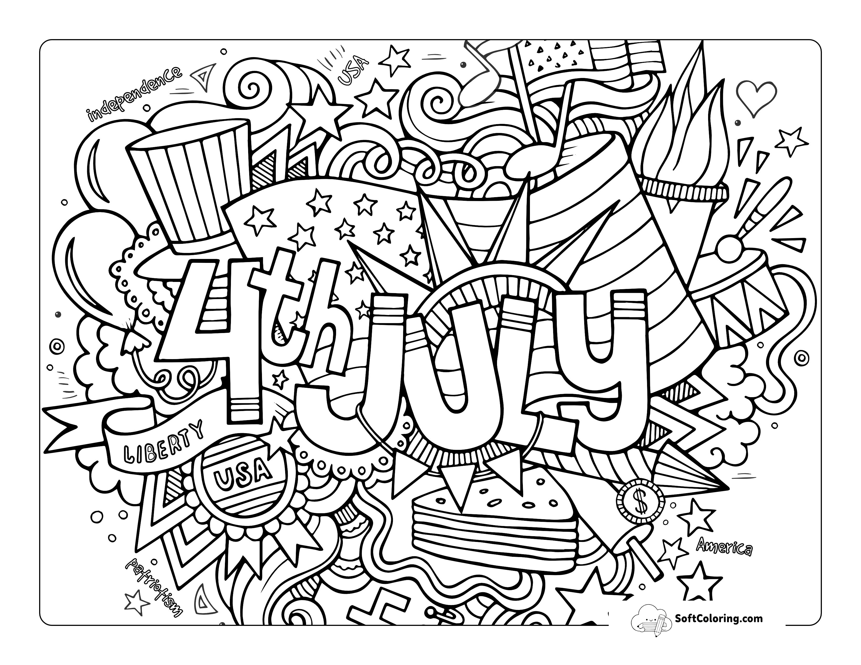 Fourth Of July Coloring Page Doodle