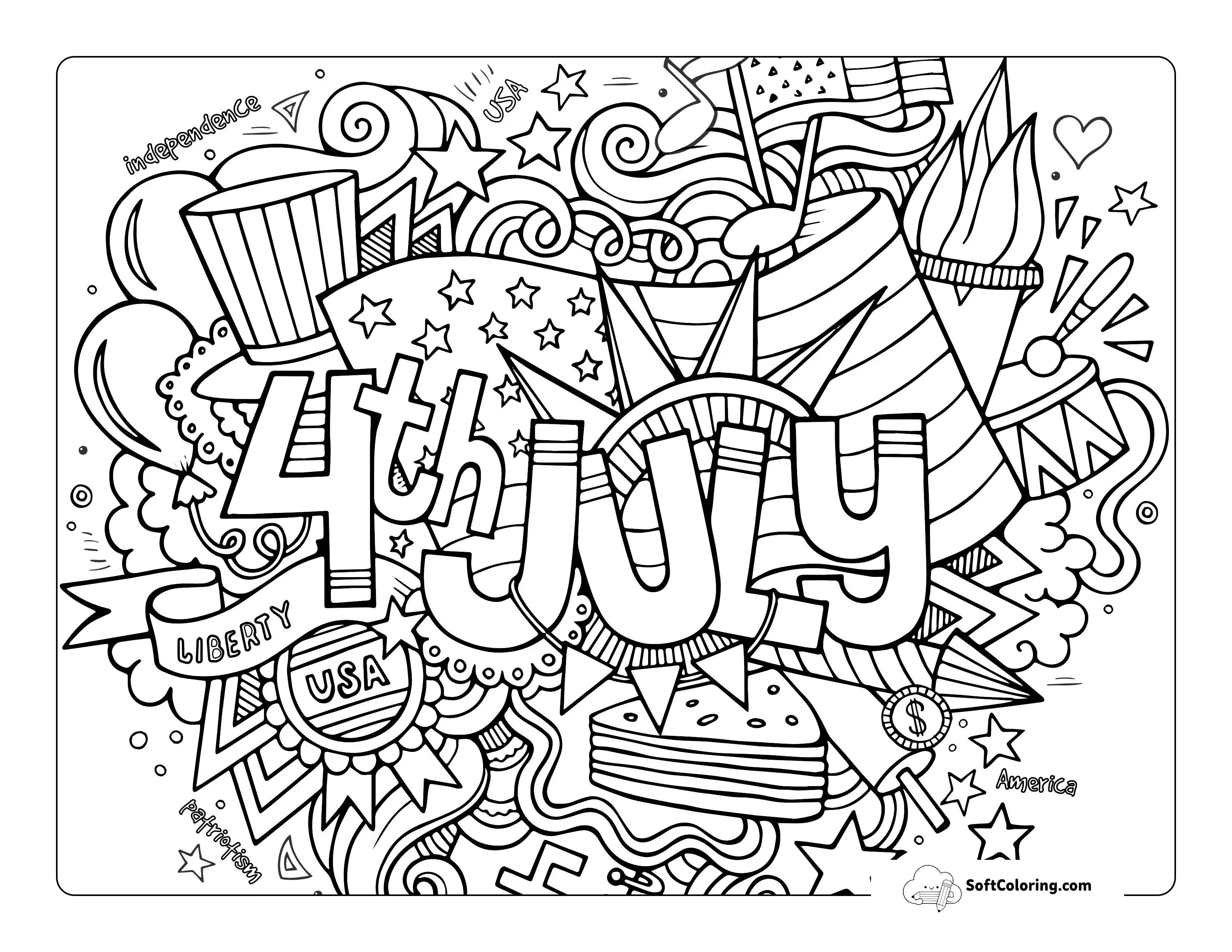 Fourth Of July Coloring Page Doodle