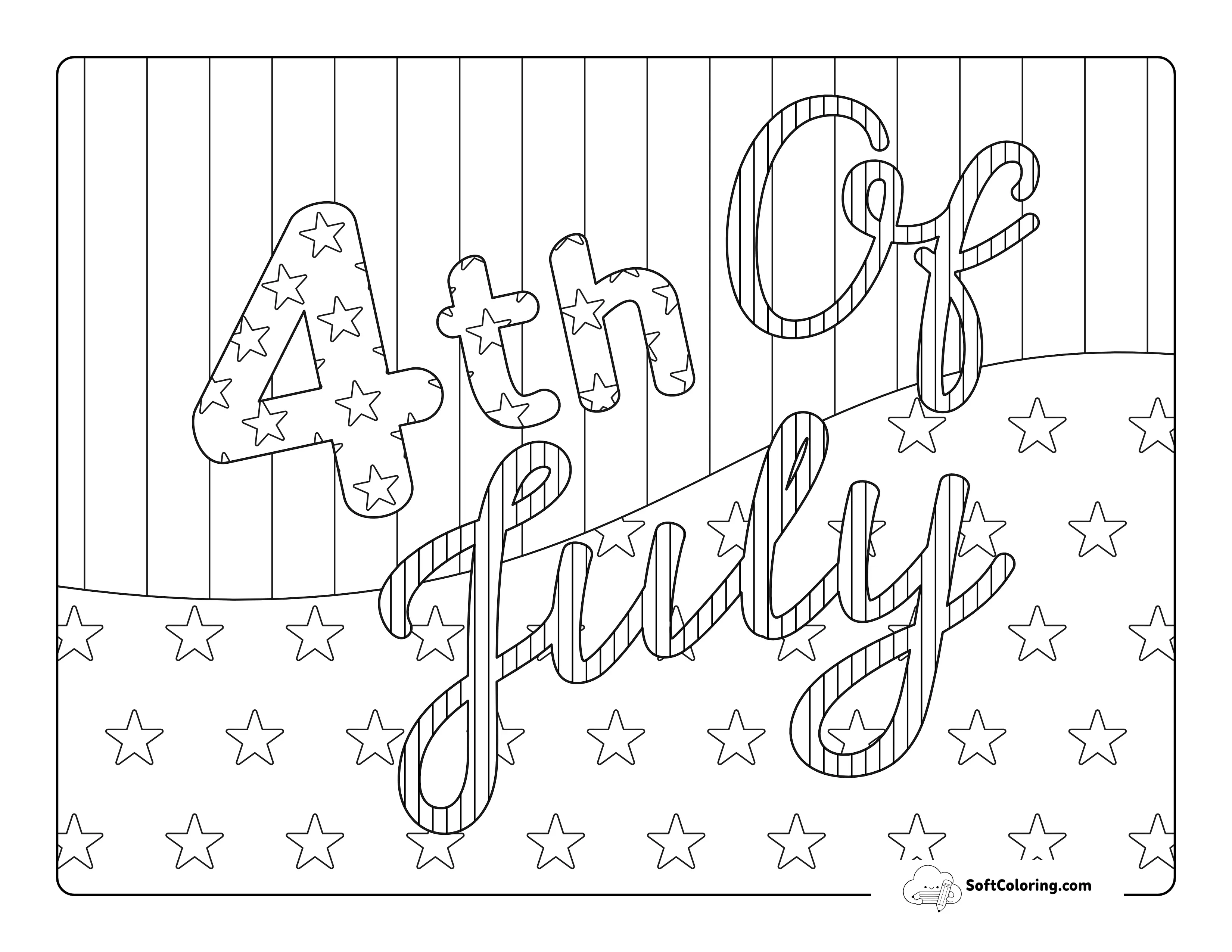"4Th Of July" Stars And Stripes Coloring Page
