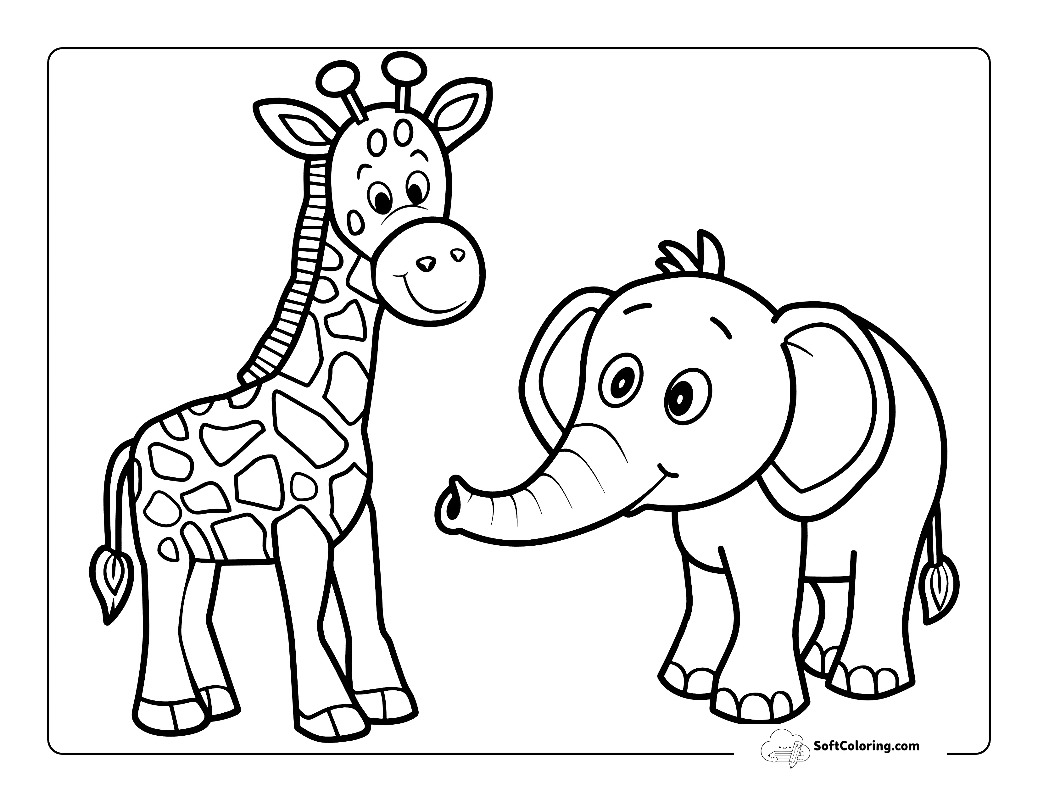 Baby Elephant And Baby Giraffe Coloring Page For Kids