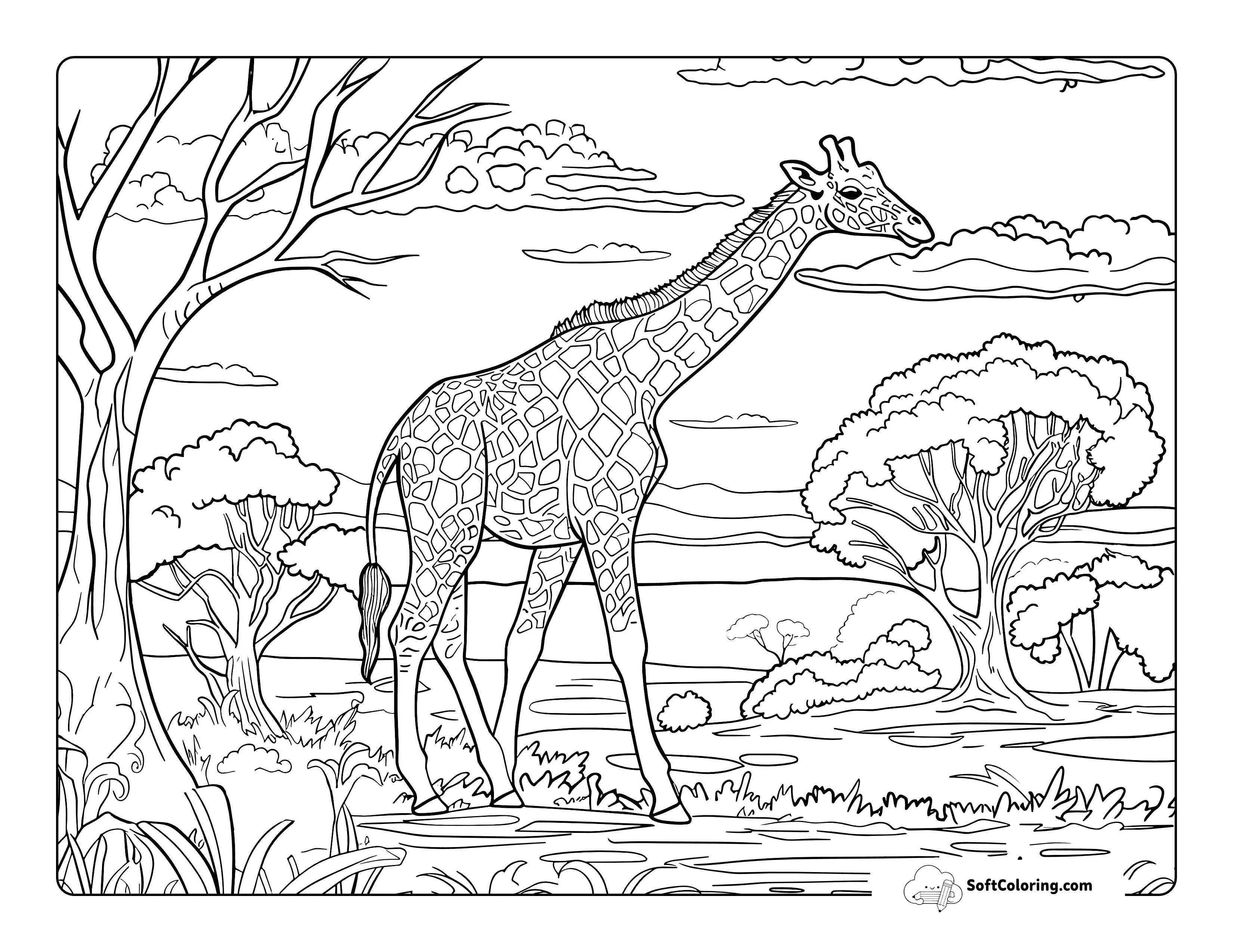 Detailed Realistic Giraffe Coloring Sheet For Adults