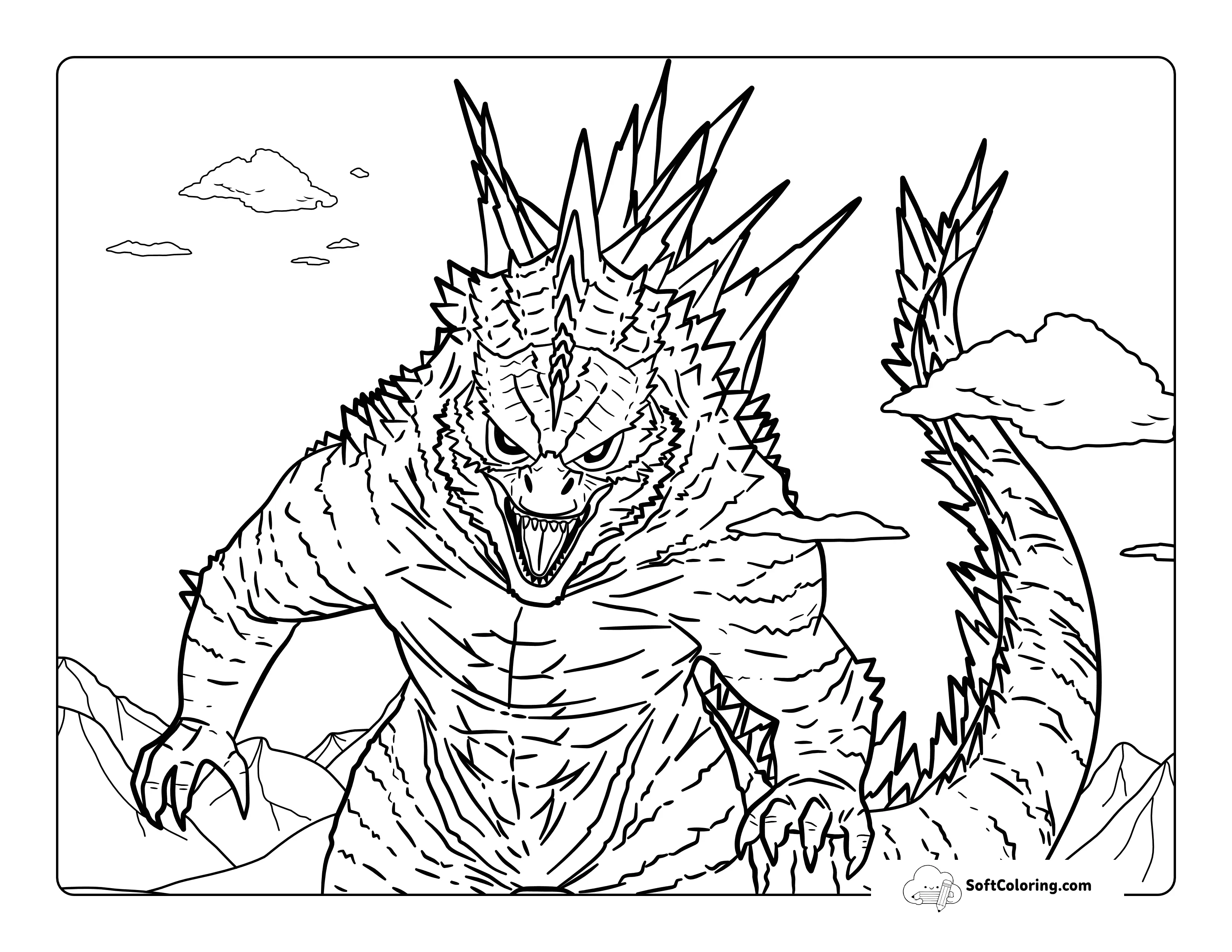 Godzilla Evolved With Sharp Crystal Spikes Coloring Sheet