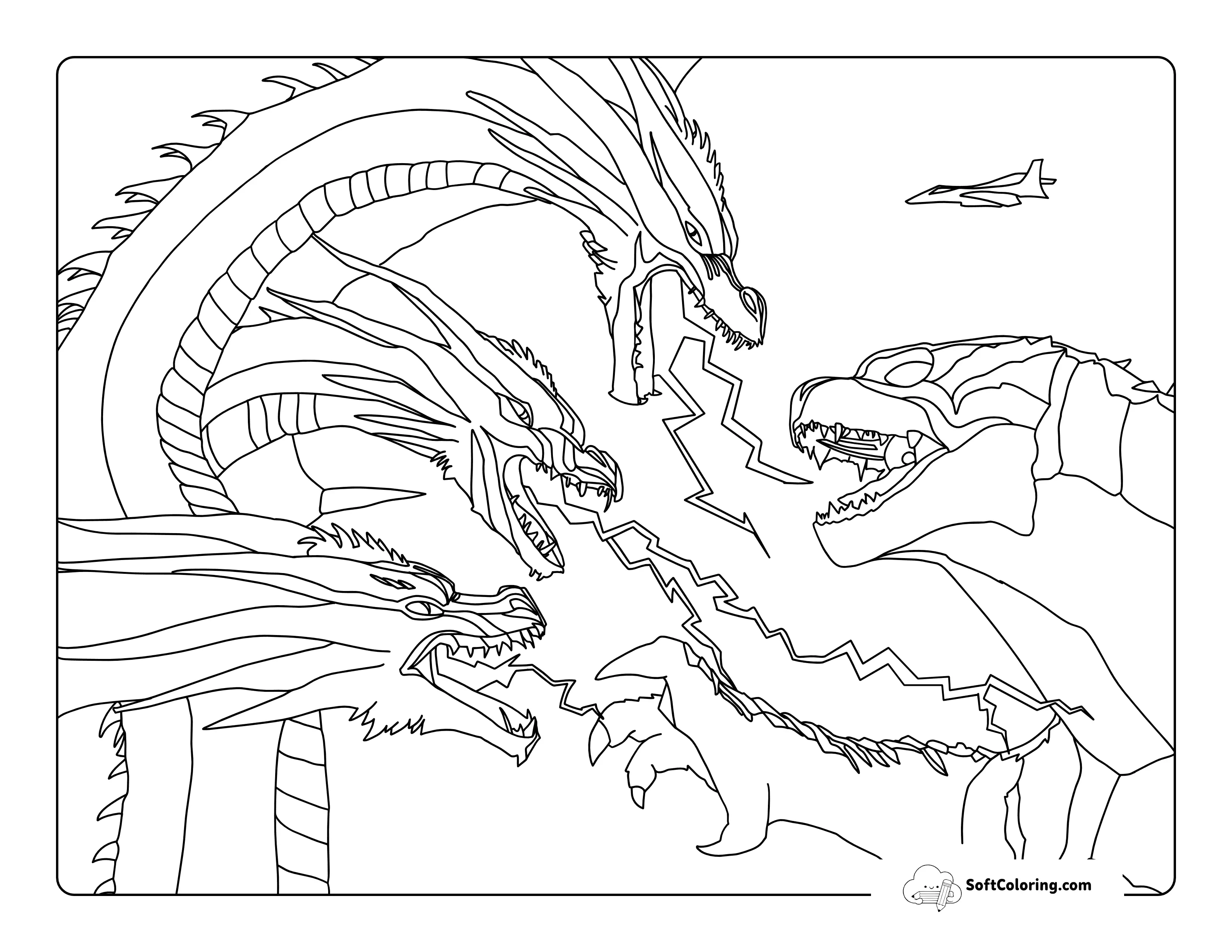 Realistic Godzilla Vs King Ghidora-Inspired Coloring Page