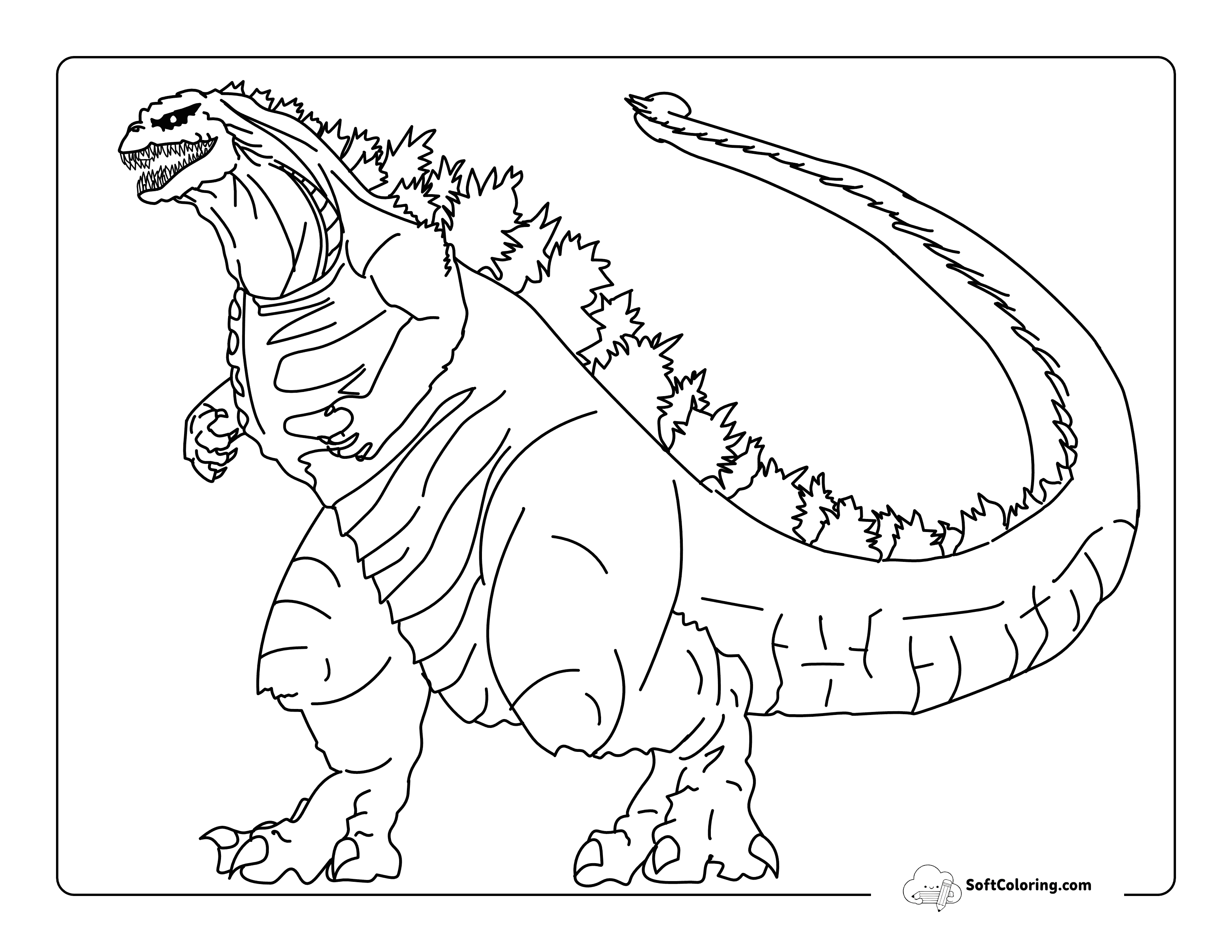 Powerful Godzilla With Sharp Dorsal Fins Coloring Sheet