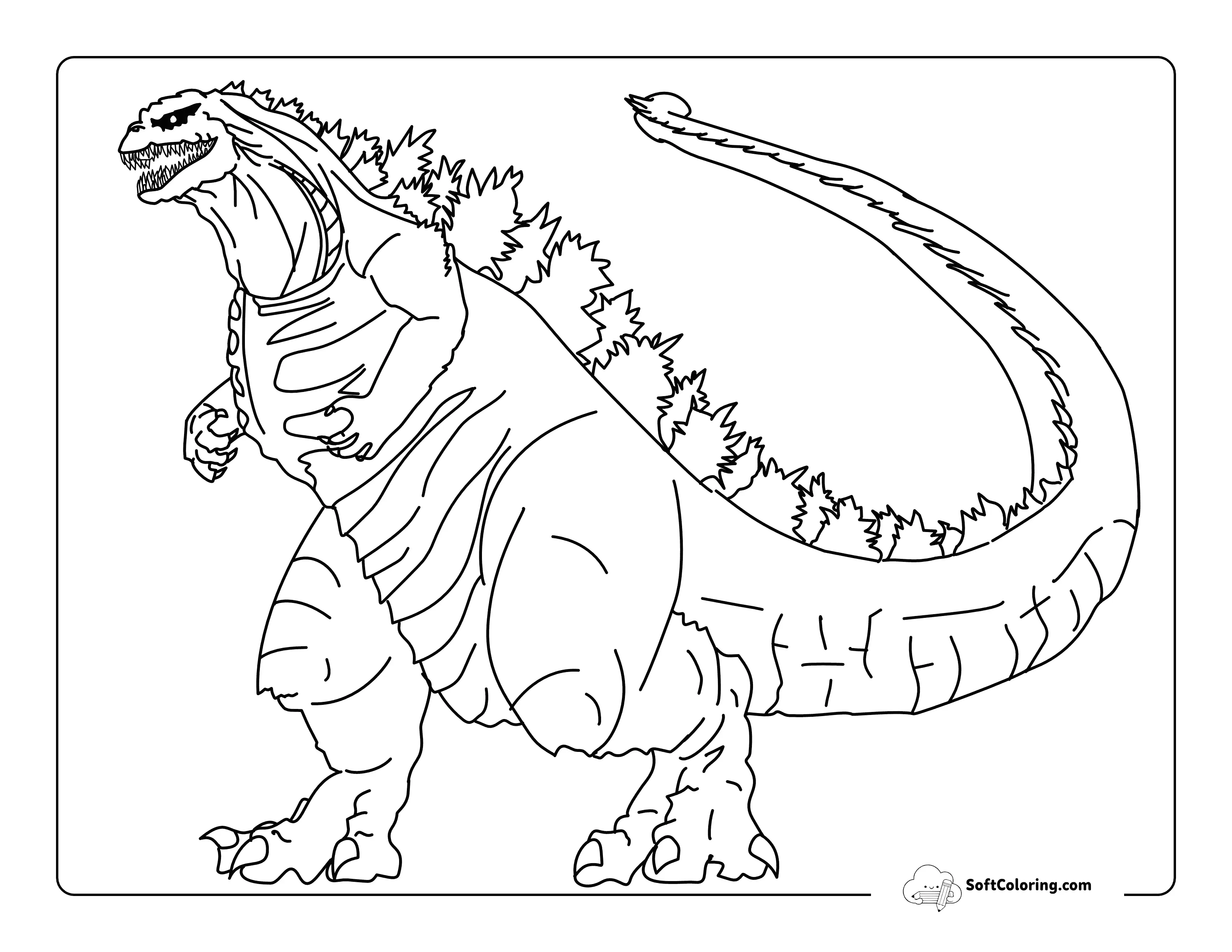 Powerful Godzilla With Sharp Dorsal Fins Coloring Sheet