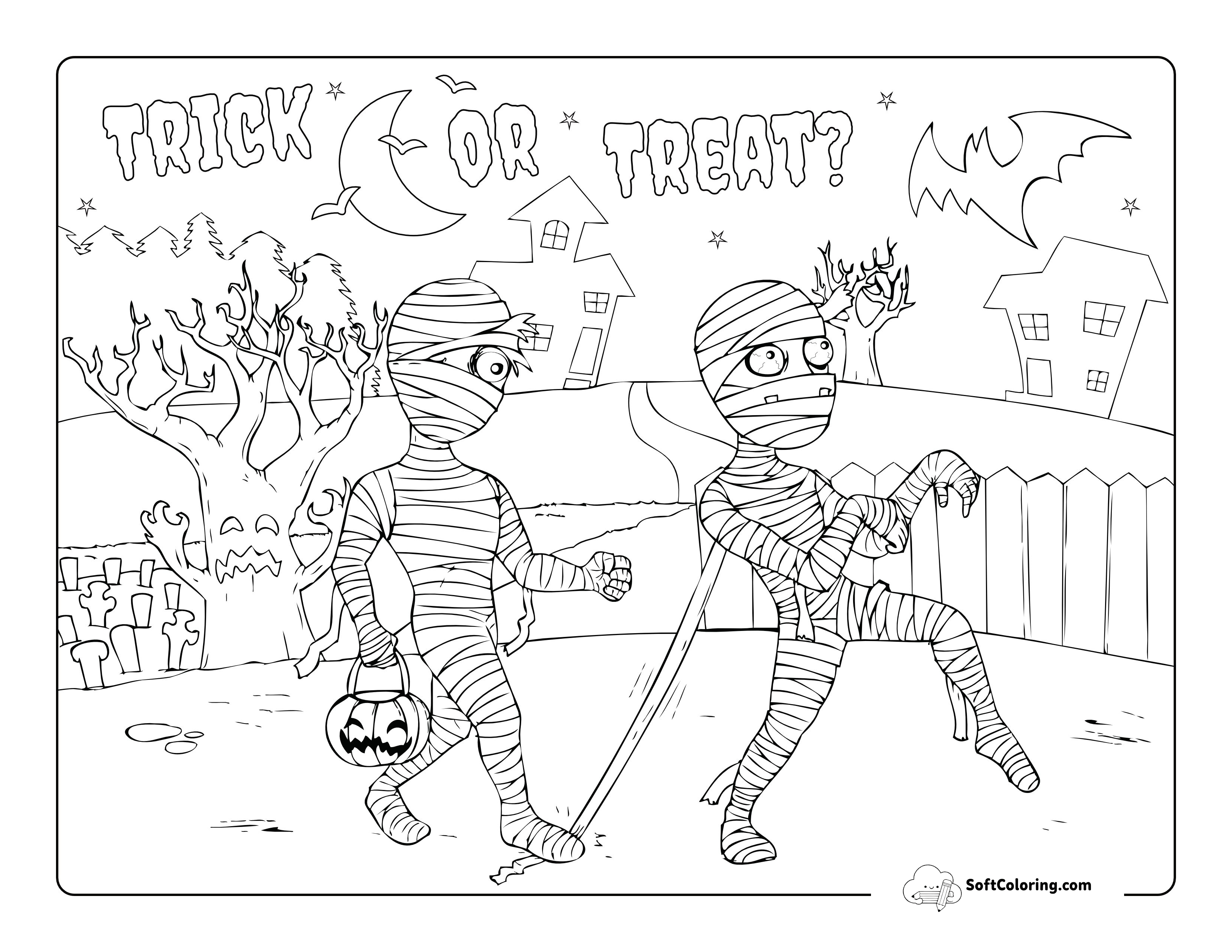 Cute Halloween Mummies Coloring Sheet For Kids