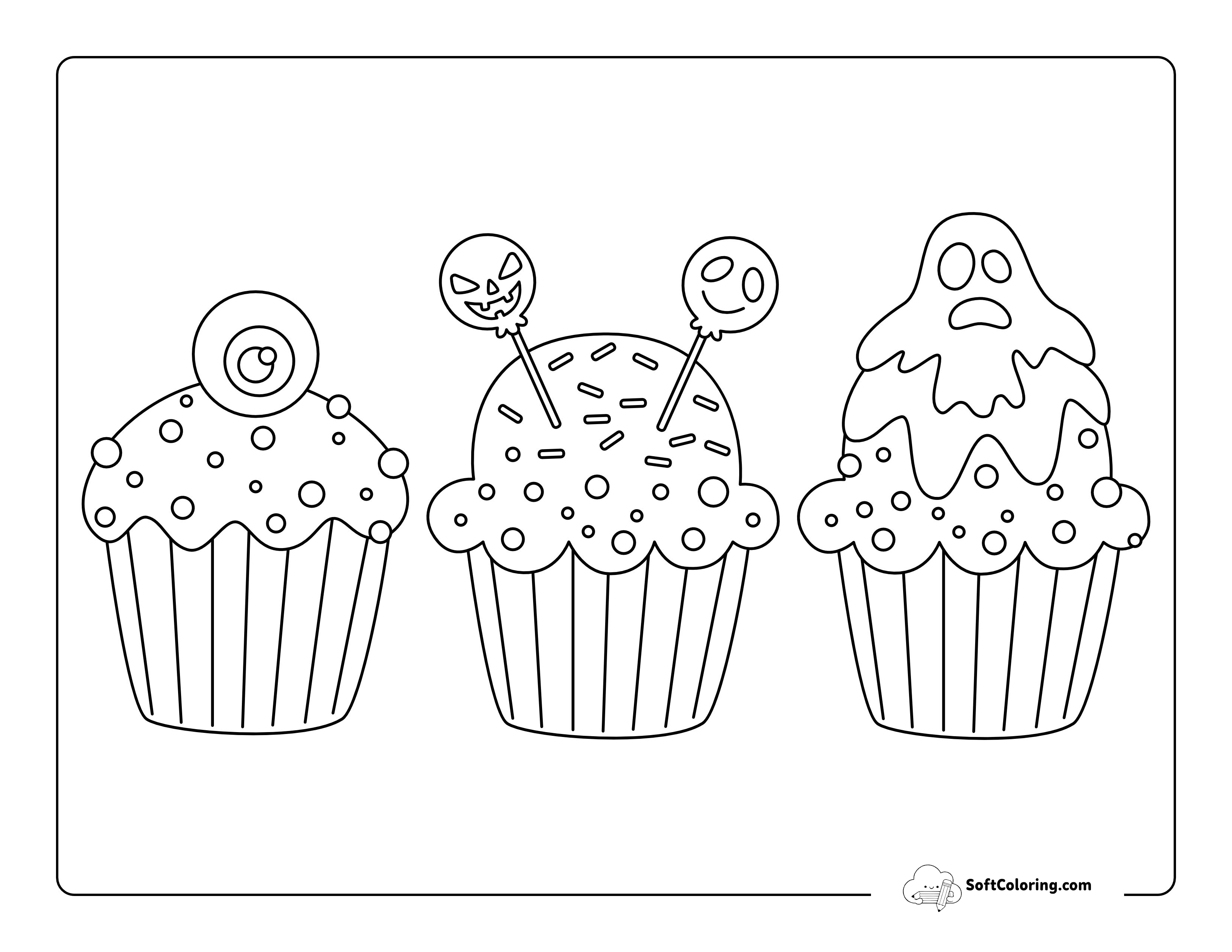 Spooky Halloween Cupcakes To Color