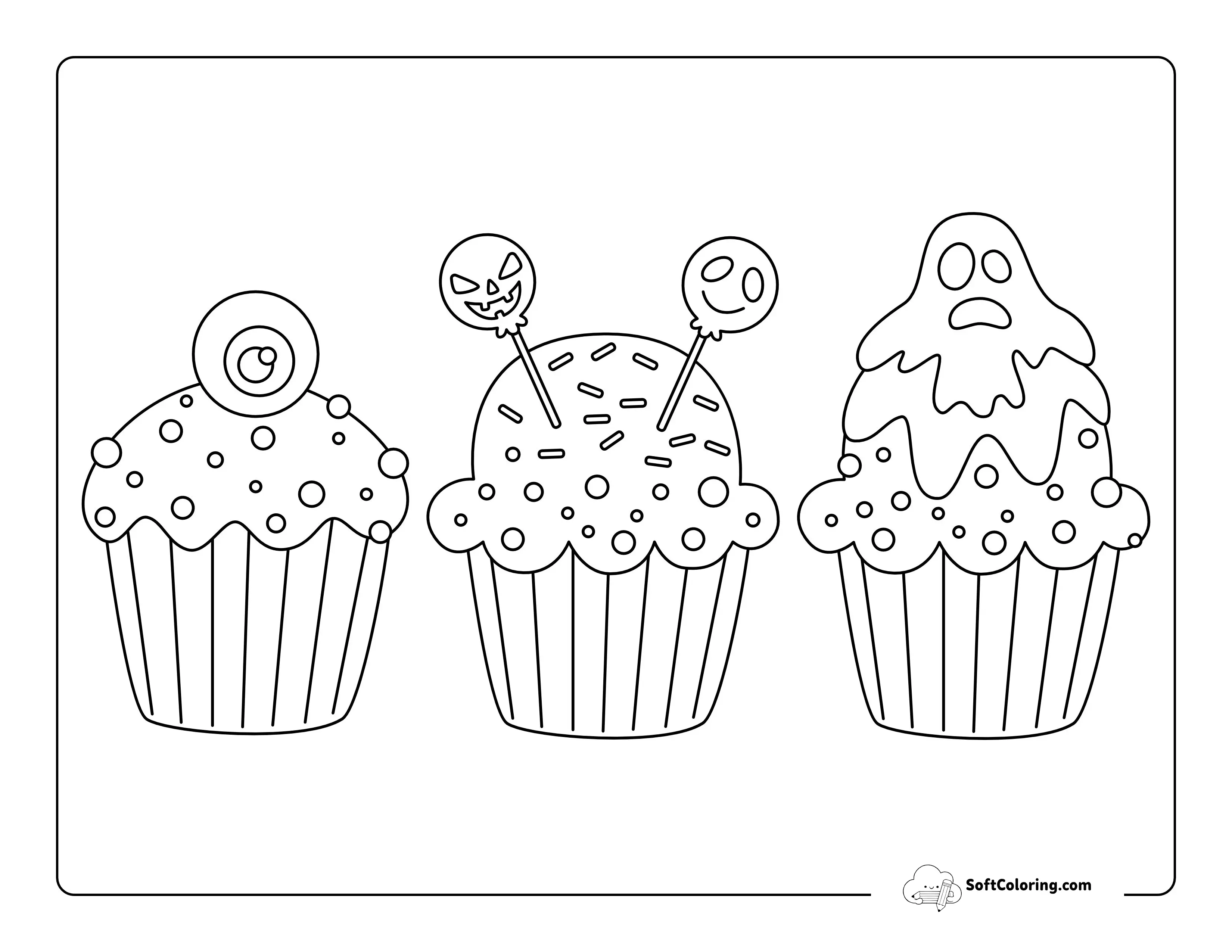 Spooky Halloween Cupcakes To Color