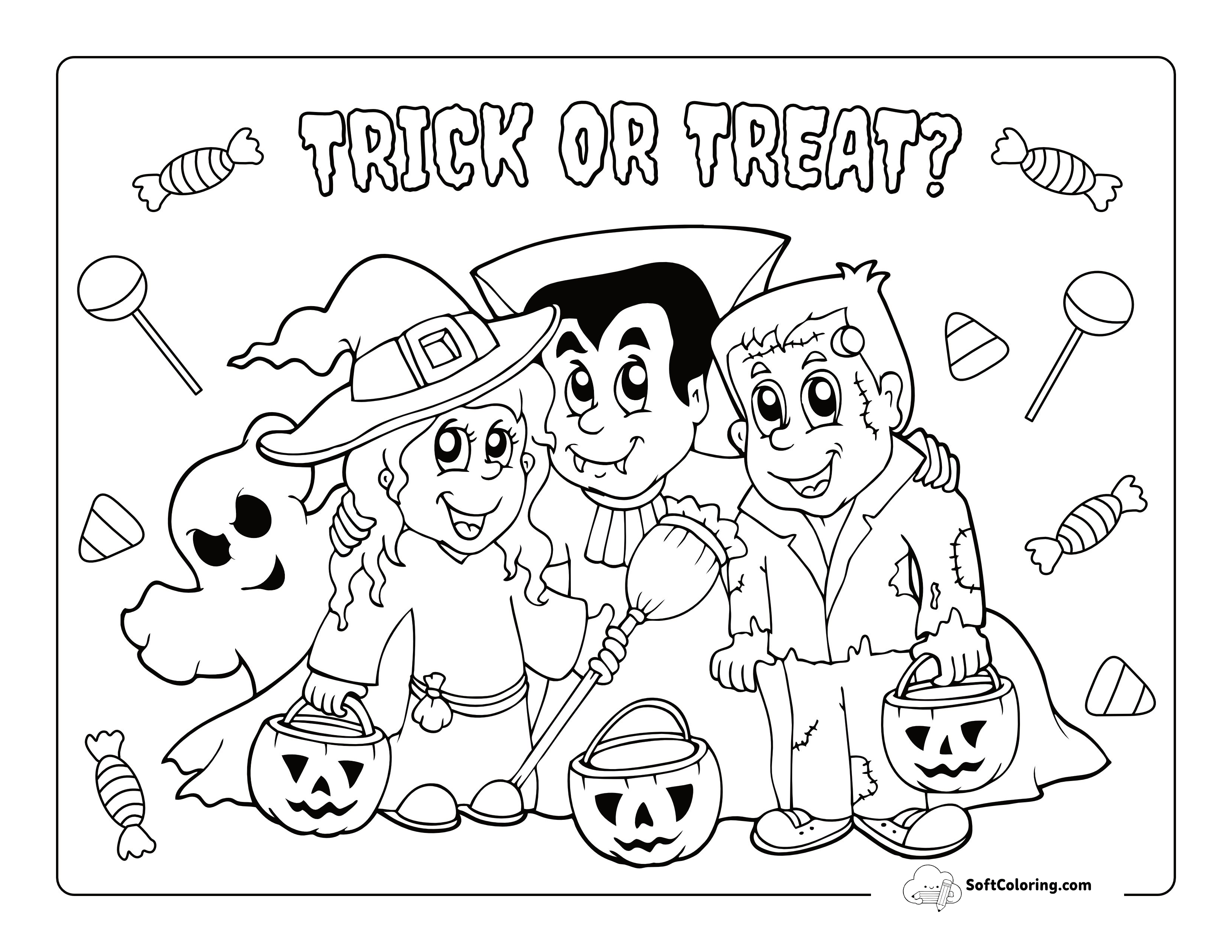 Halloween Ghost & Monster Coloring Page Printable