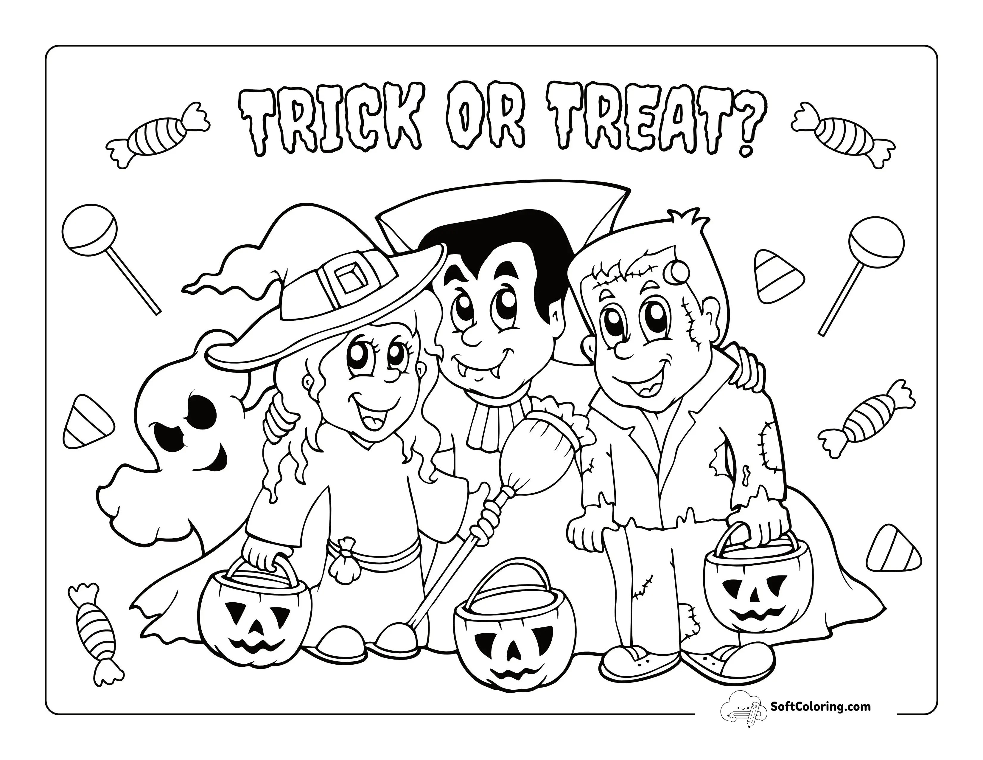 Halloween Ghost & Monster Coloring Page Printable