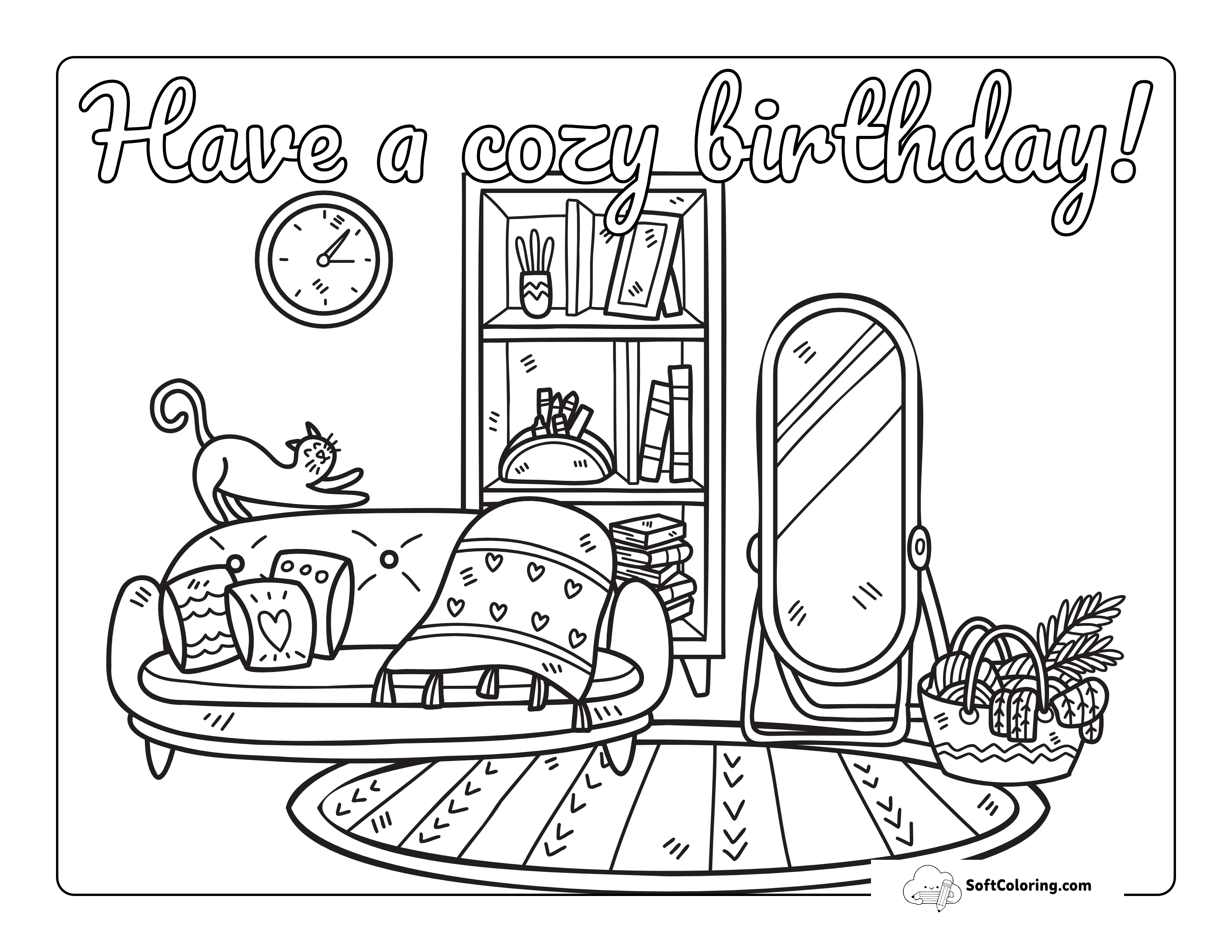 "Have A Cozy Birthday" Coloring Page To Relax