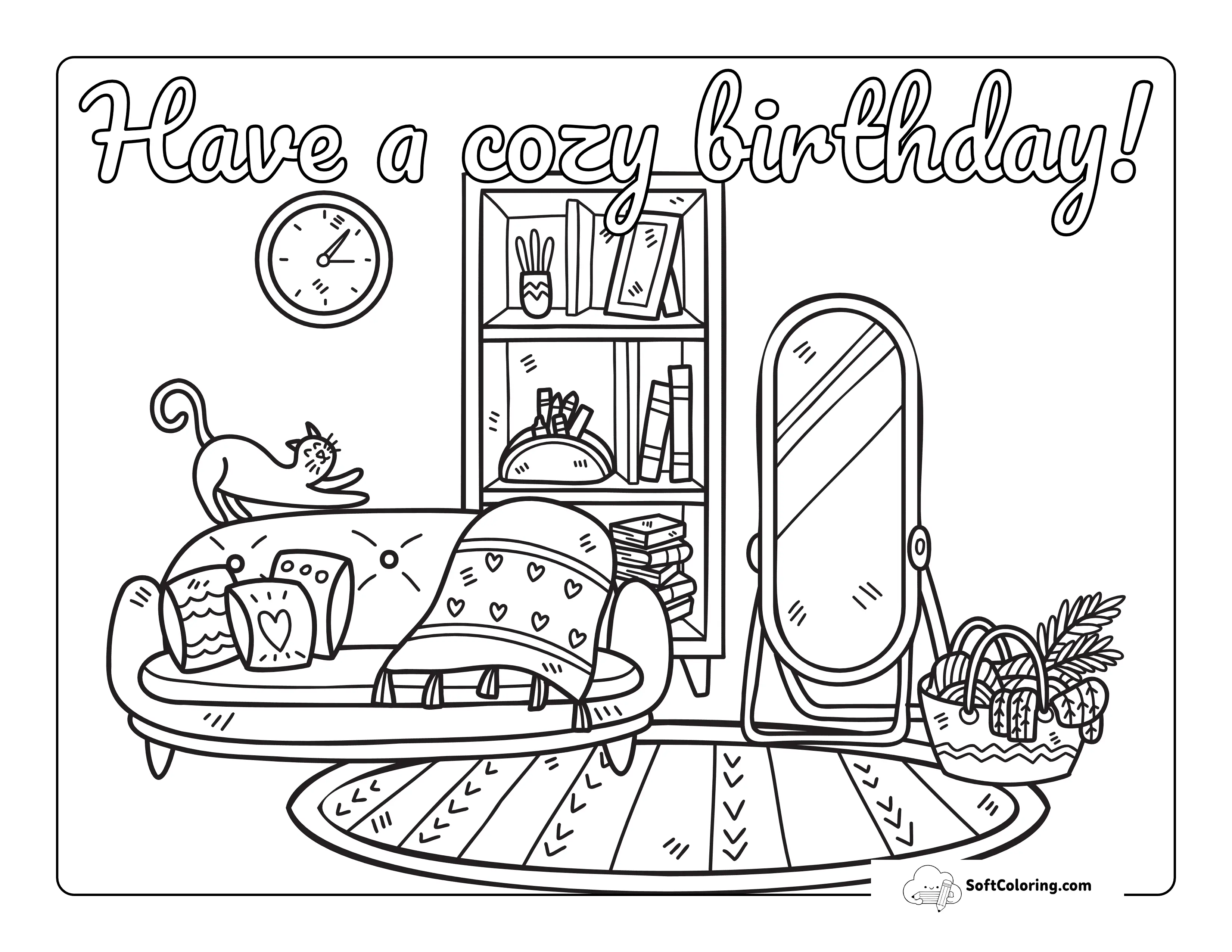 "Have A Cozy Birthday" Coloring Page To Relax