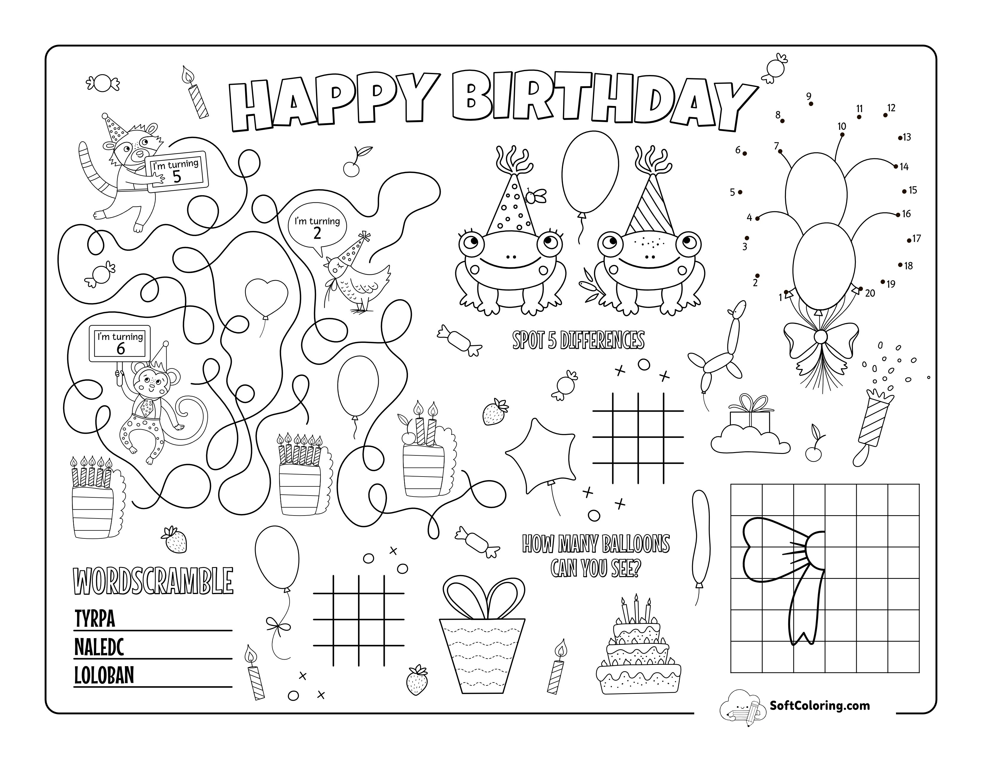 Birthday Activity Sheet To Color