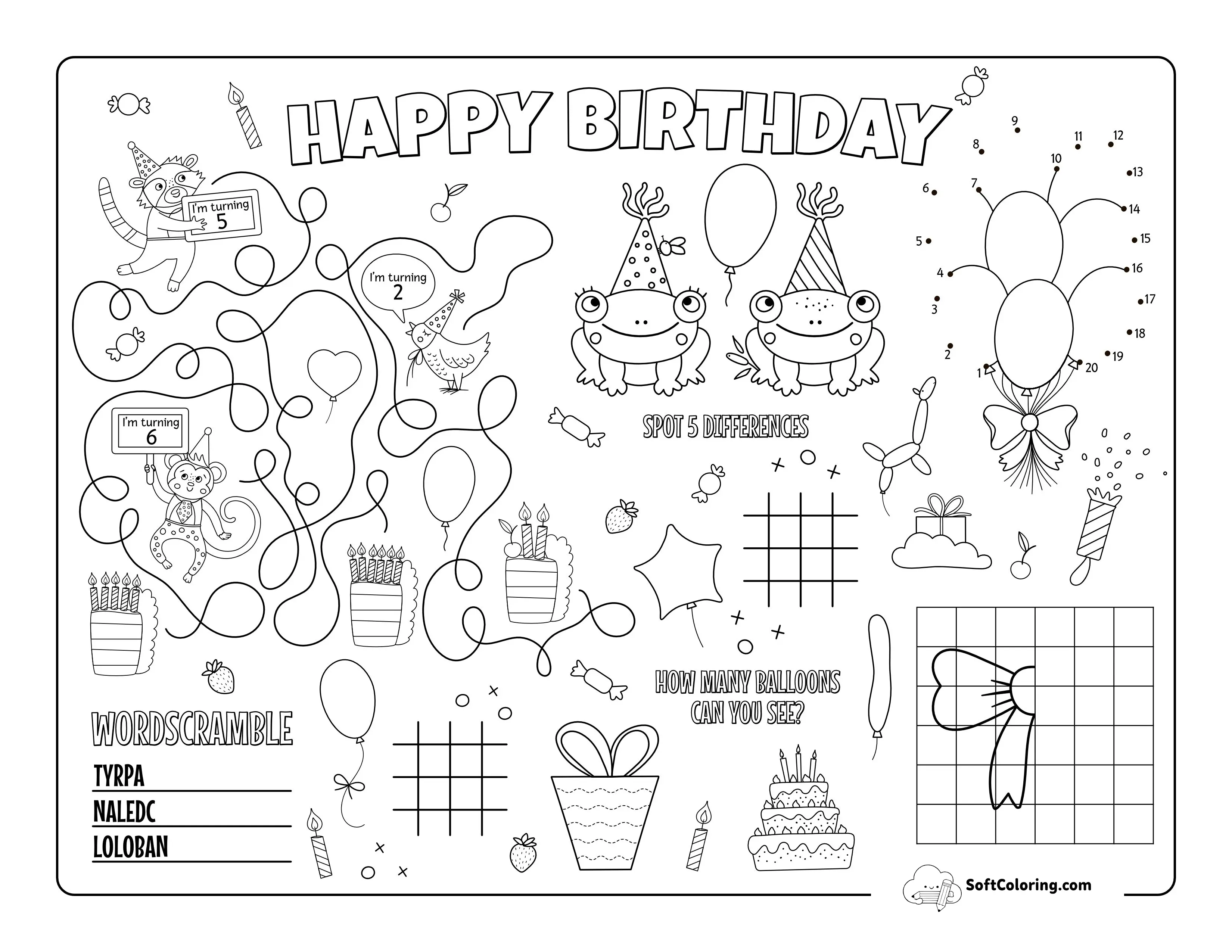Birthday Activity Sheet To Color