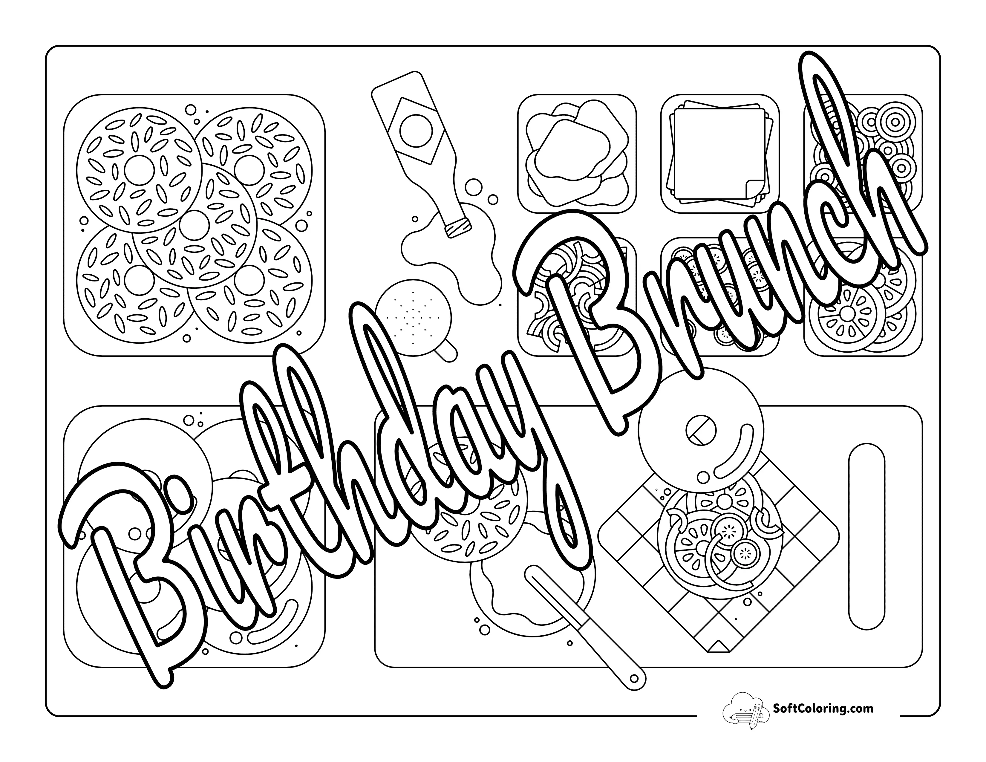 "Birthday Brunch" Happy Birthday Coloring Page For Adults