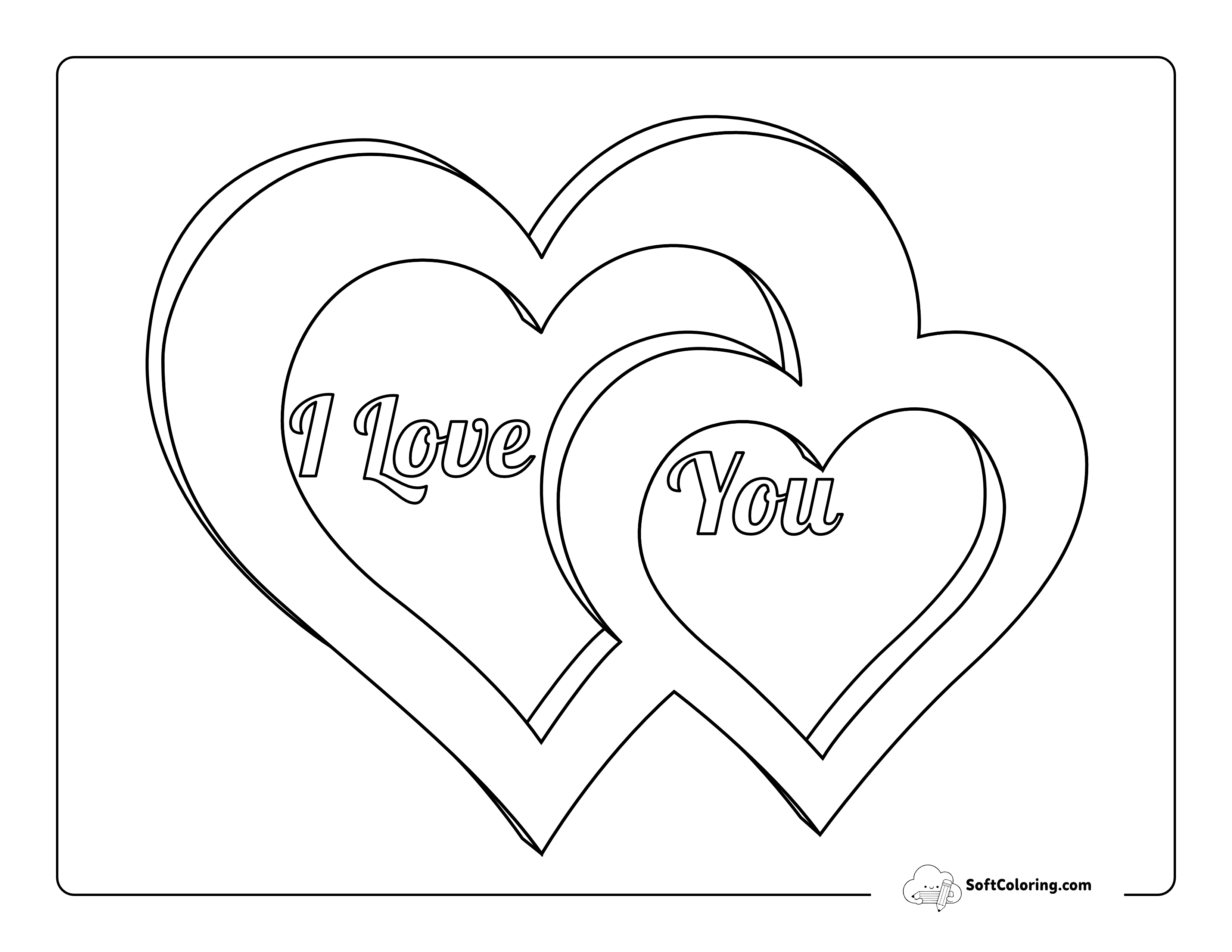 "I Love You" Hearts Drawing To Color