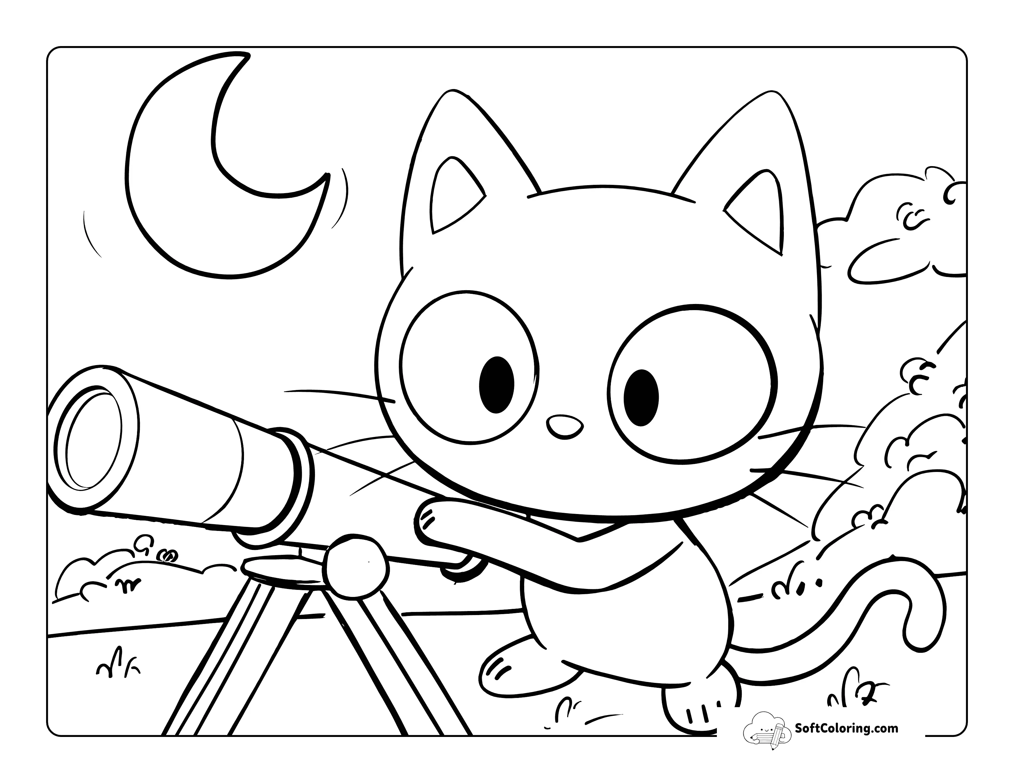 Cute Stargazing Chococat-Inspired Coloring Page