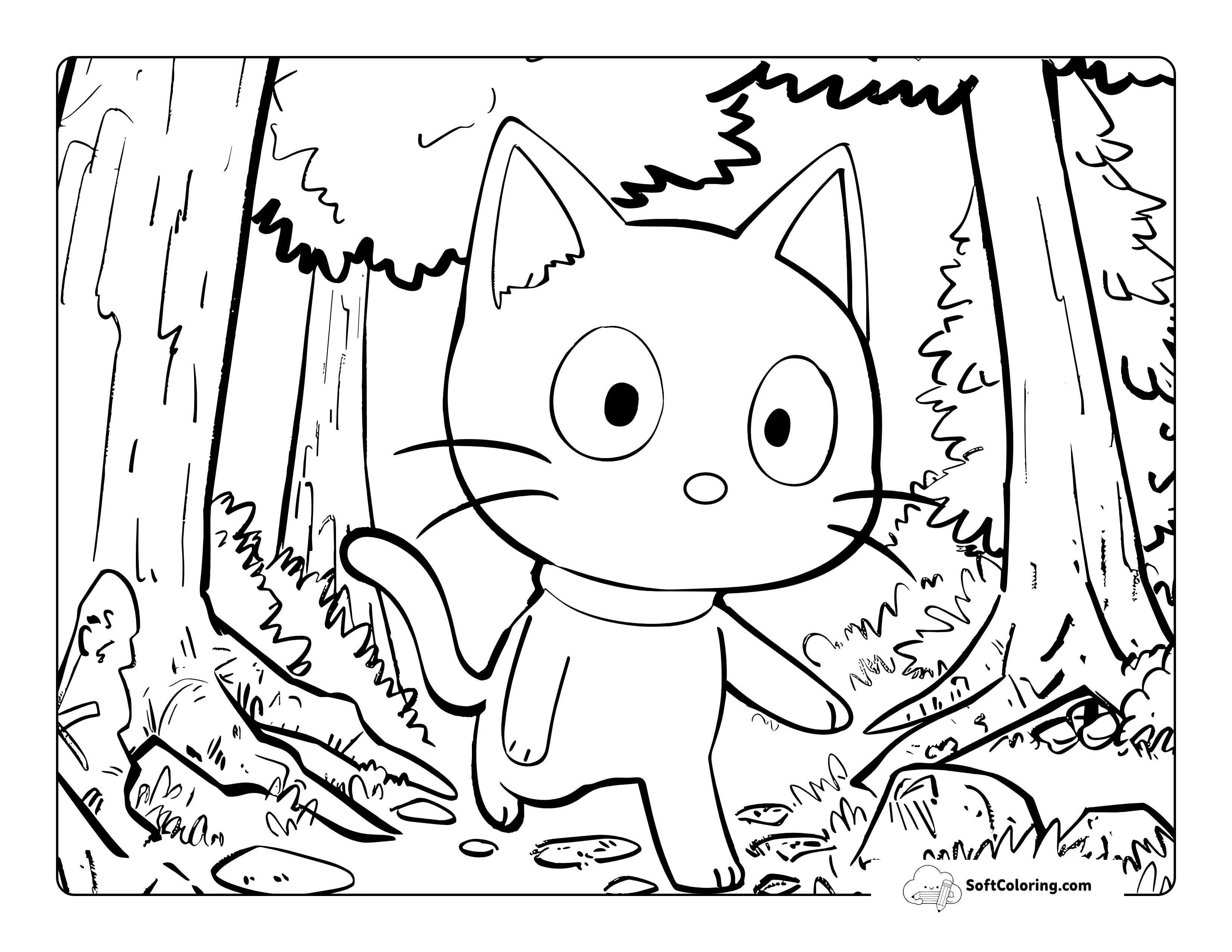 Chococat In Forest Hello Kitty-Inspired Coloring Sheet