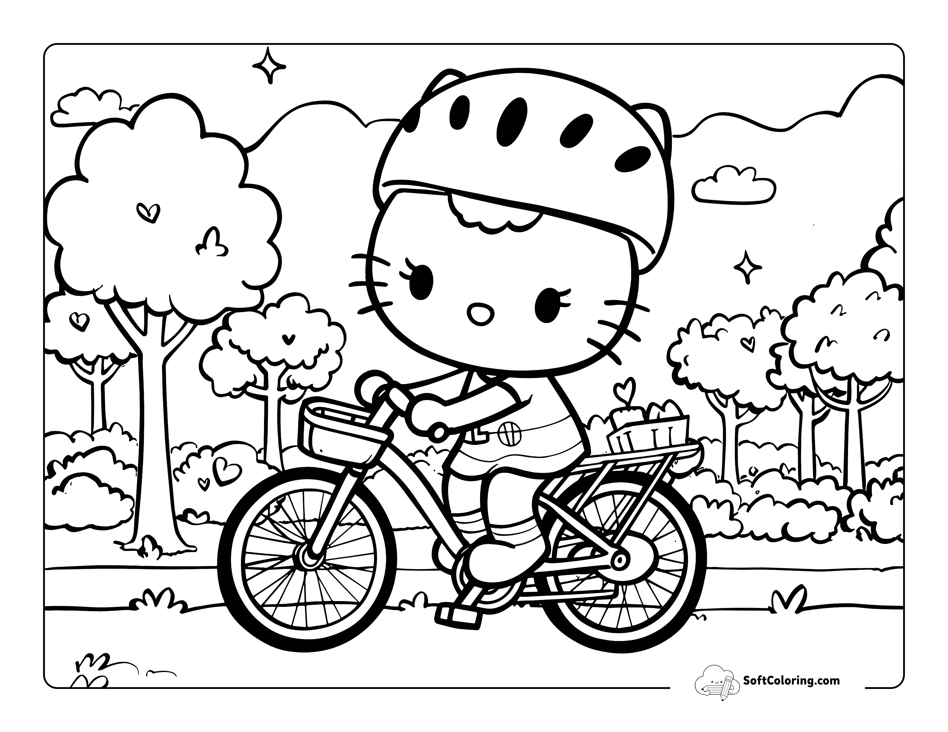 Riding A Bike Coloring Page Inspired By Hello Kitty