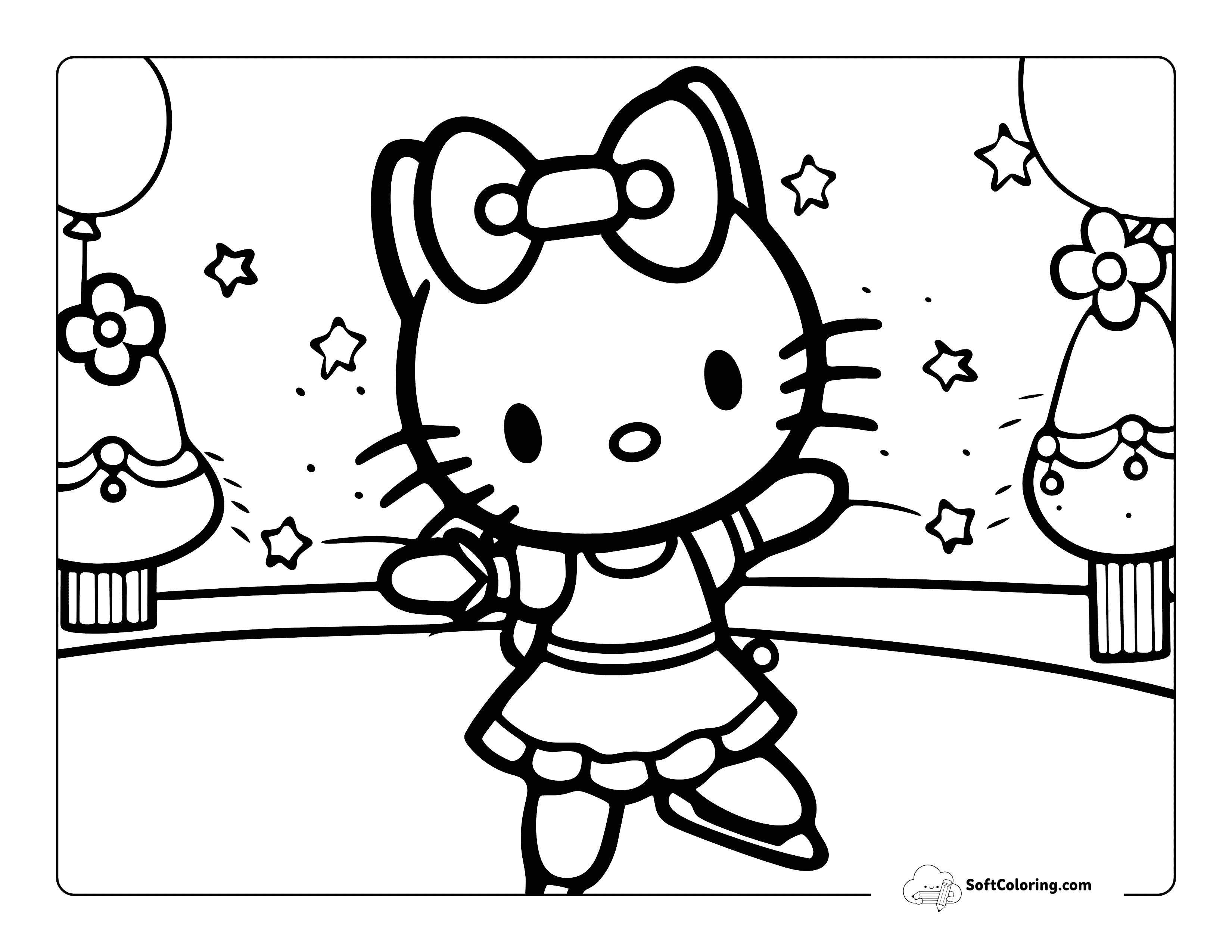 Ice Skating Cute Hello Kitty-Inspired Drawing To Color