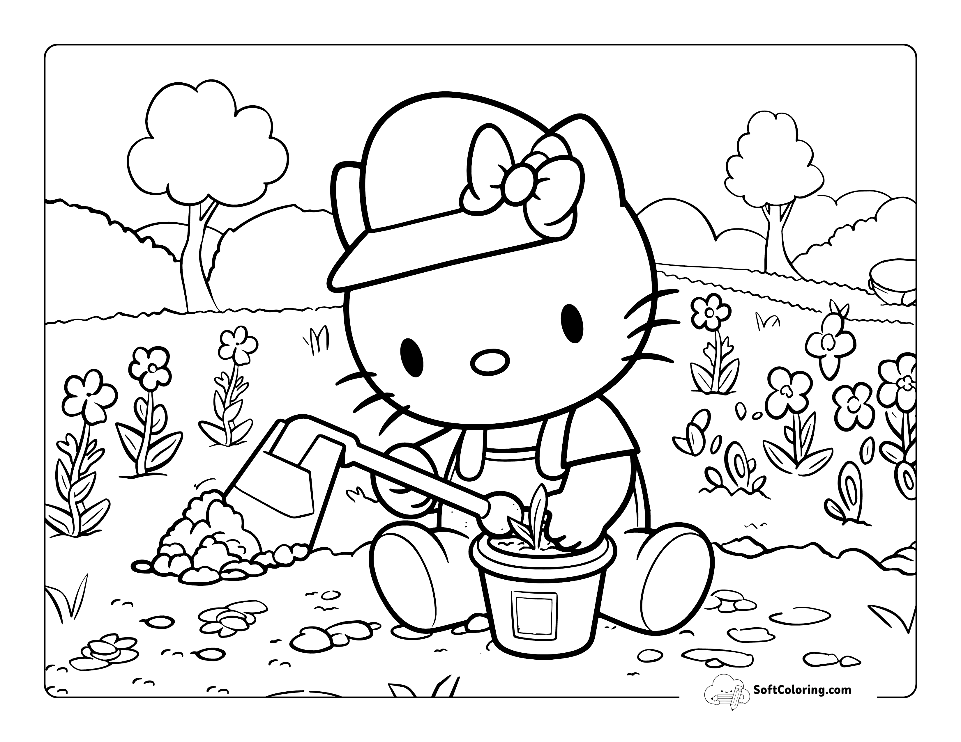 Hello Kitty-Inspired Gardening Coloring Sheet