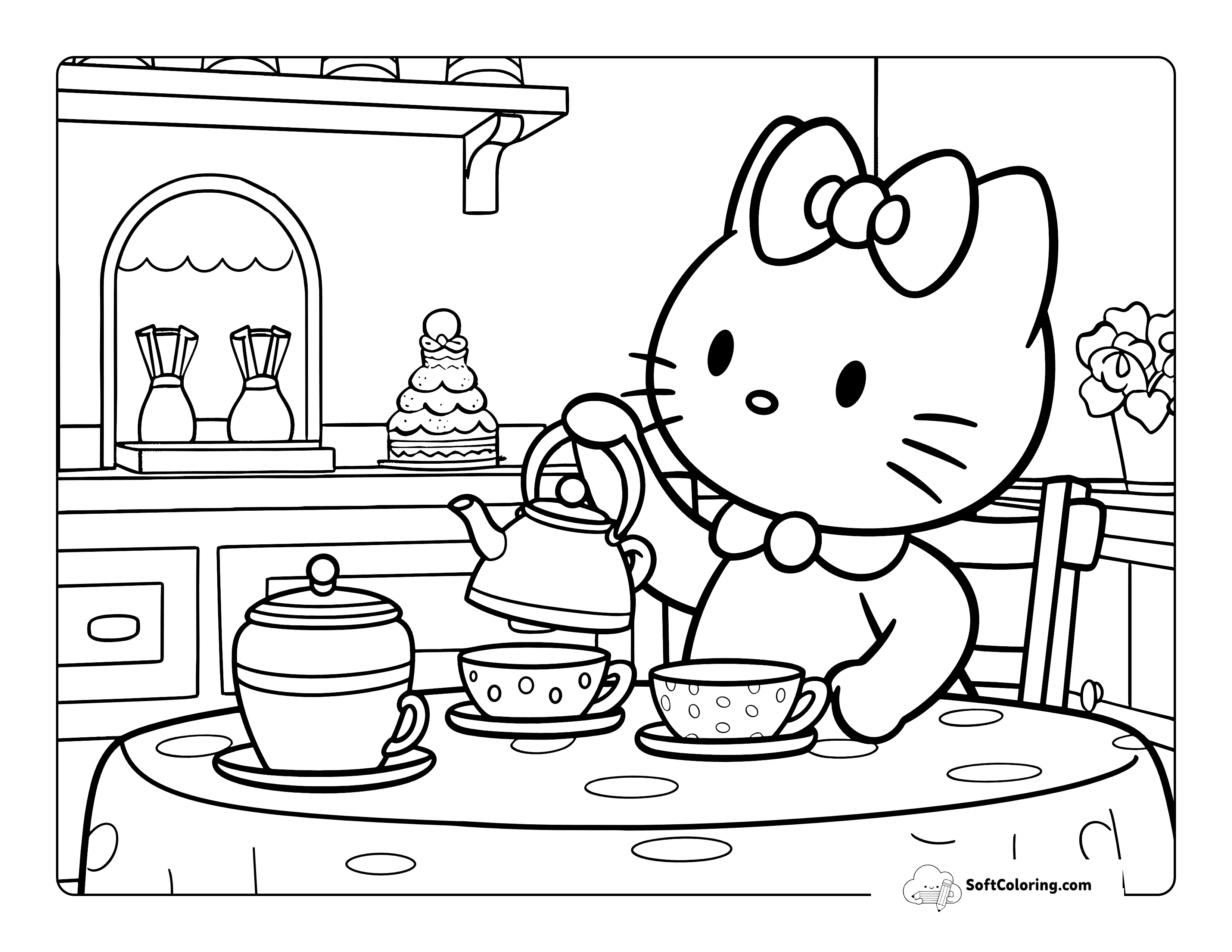 Pouring Tea Cozy Coloring Page Inspired By Hello Kitty