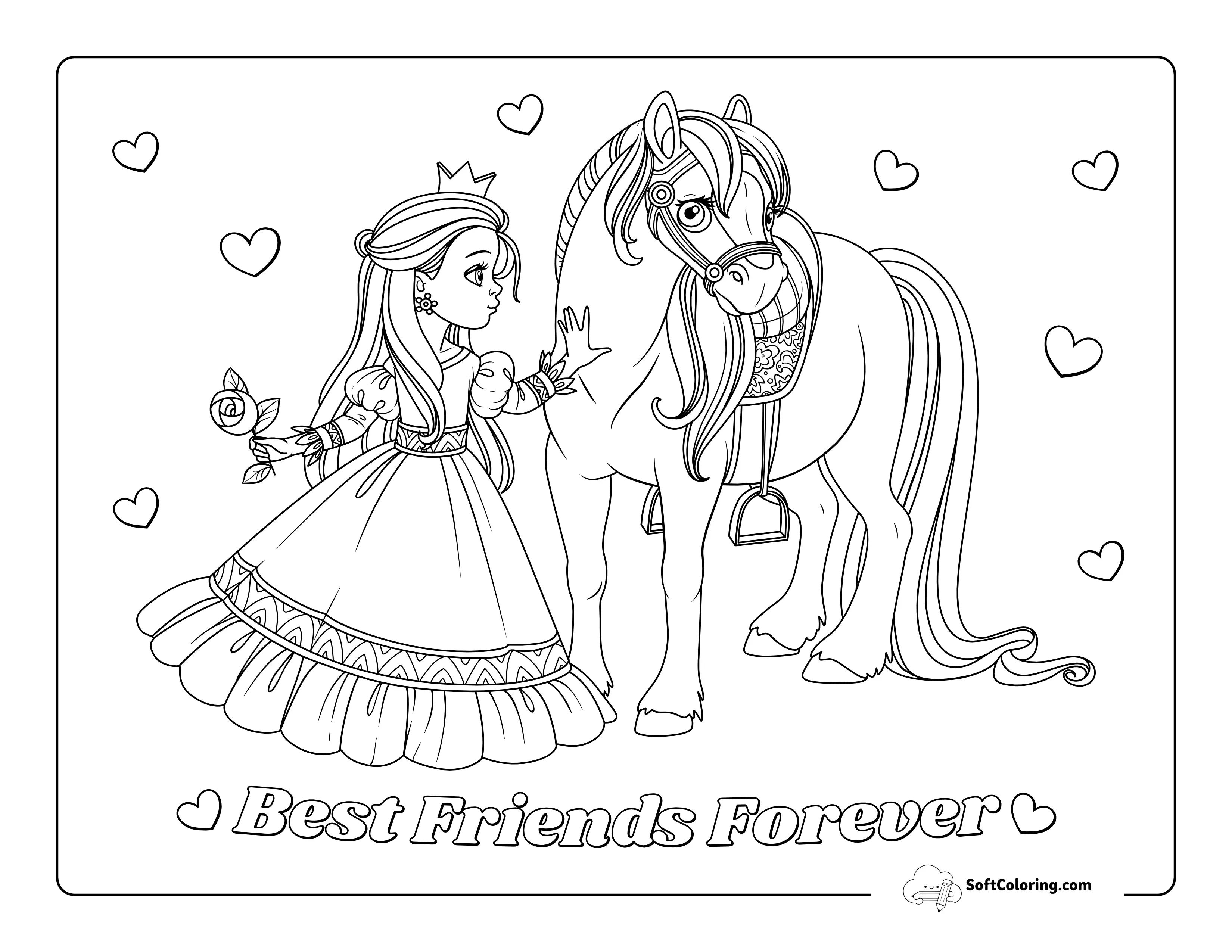 Princess With Rose Coloring Page