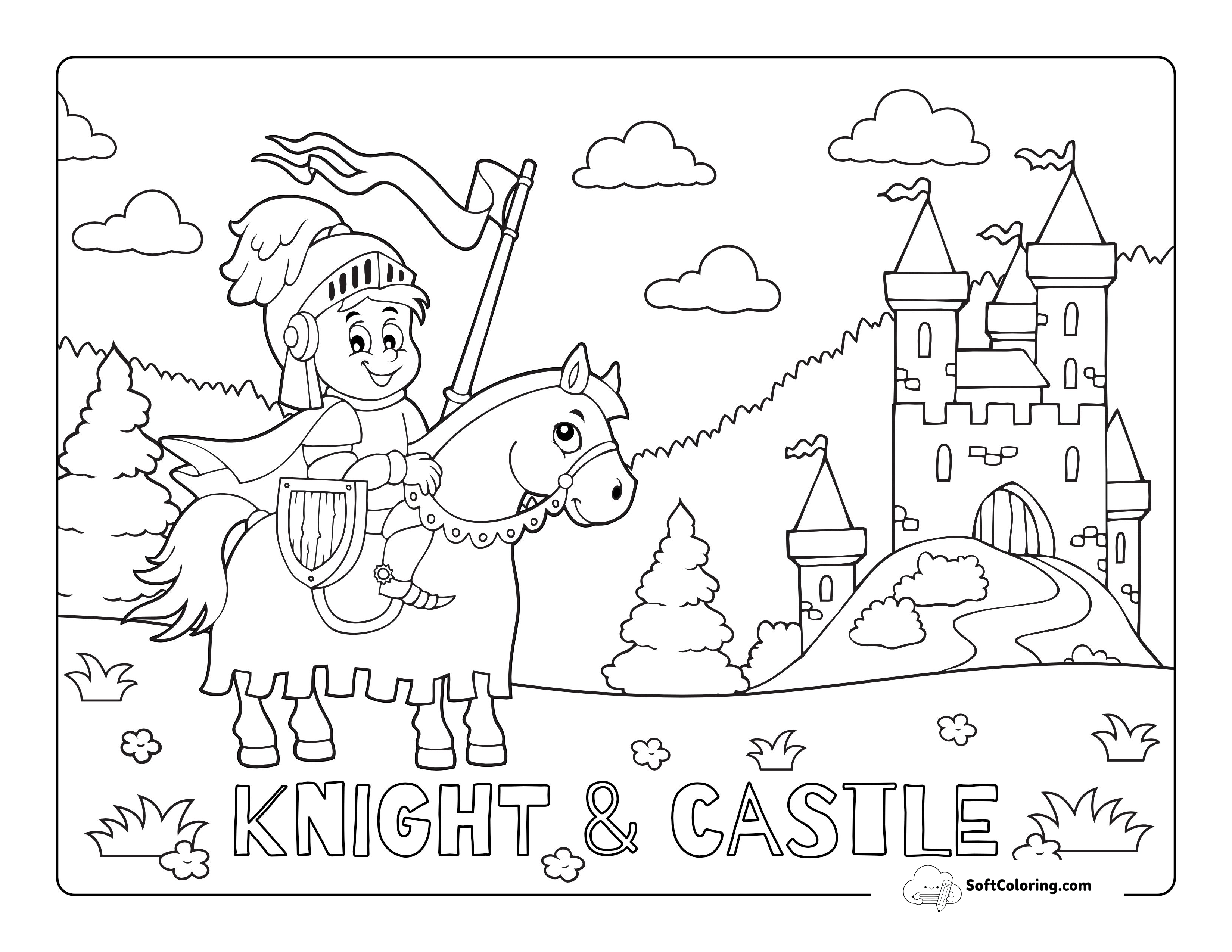 Knight Riding Horse Coloring Page For Boys