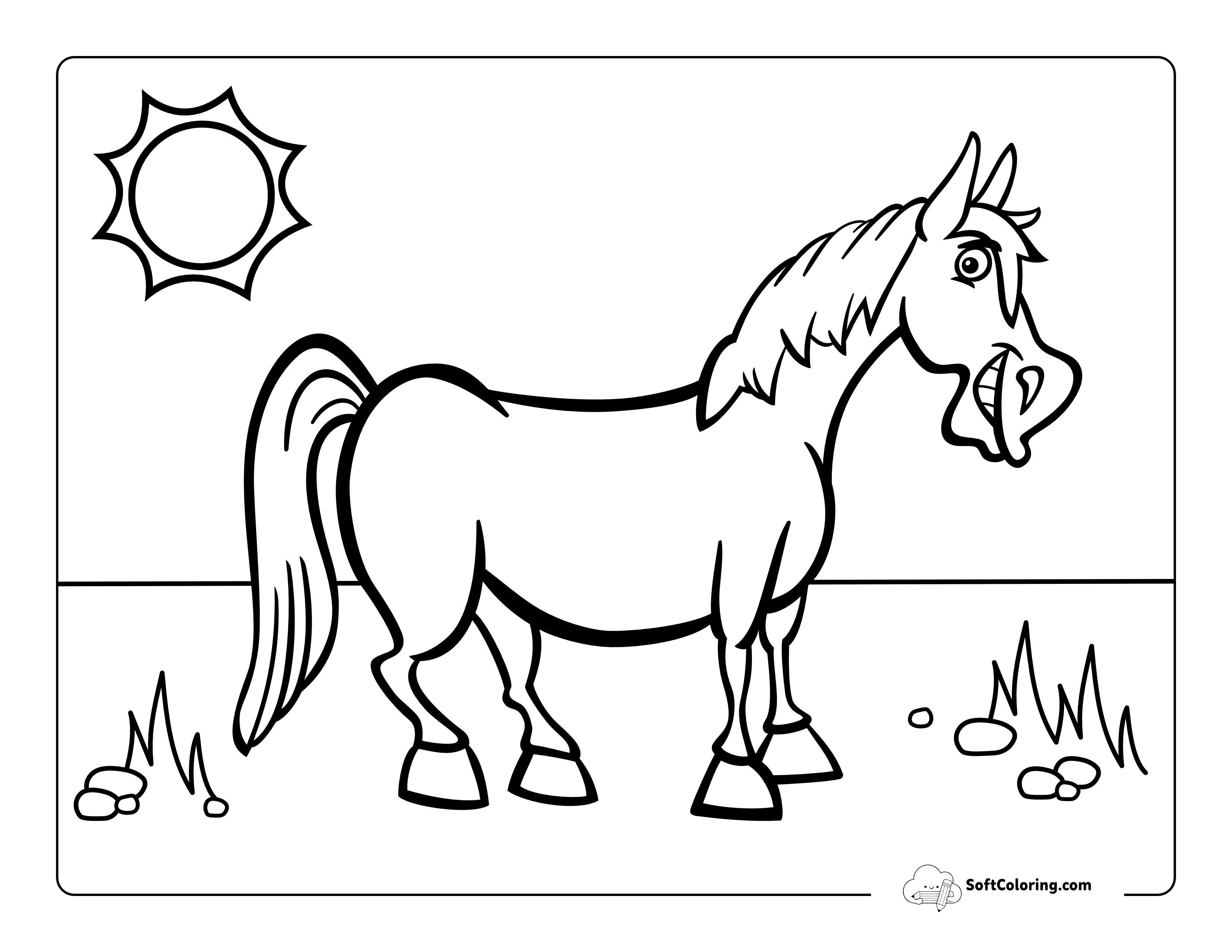 Smiling Pony Cartoon Coloring Page For Kids