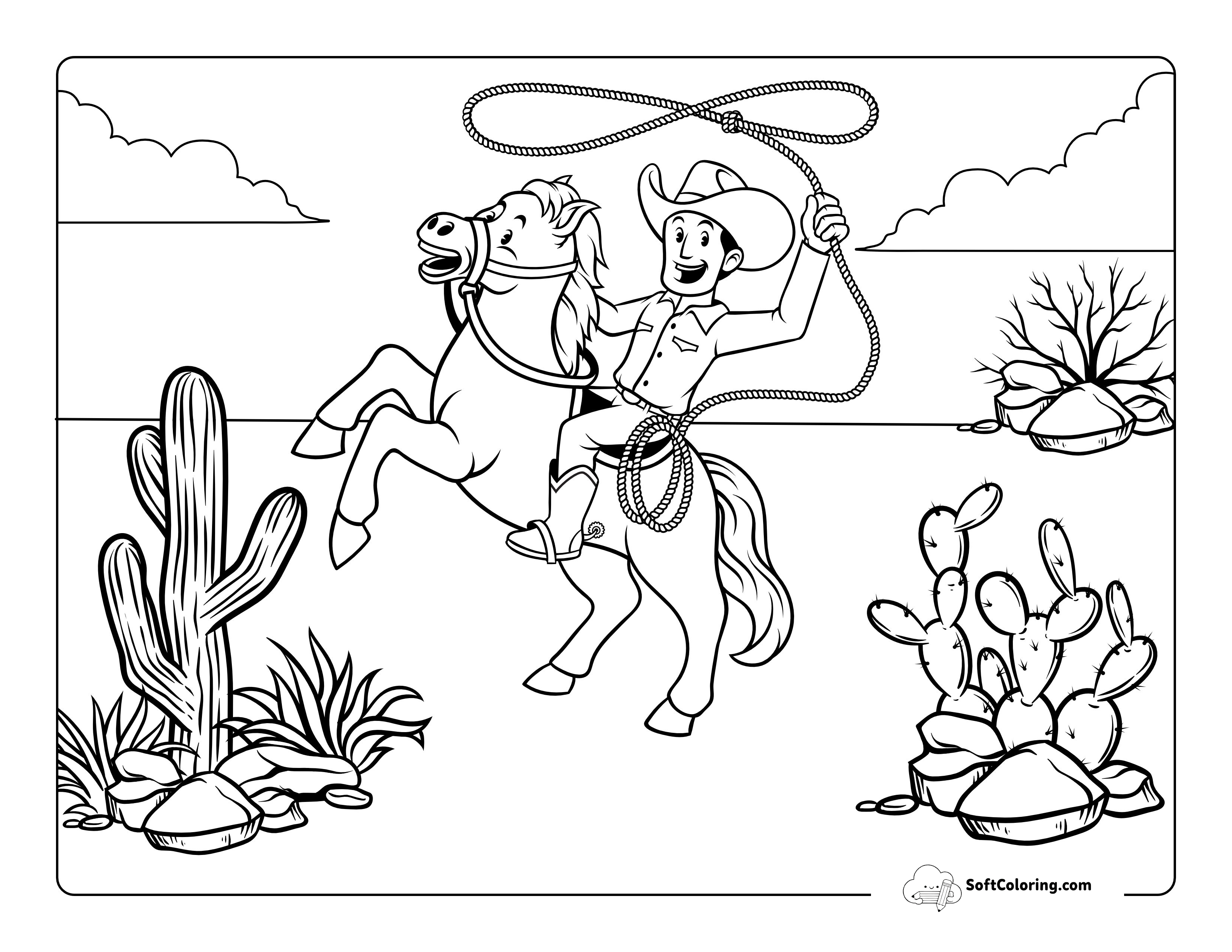 Cowboy Riding Horse With Lasso Picture To Color