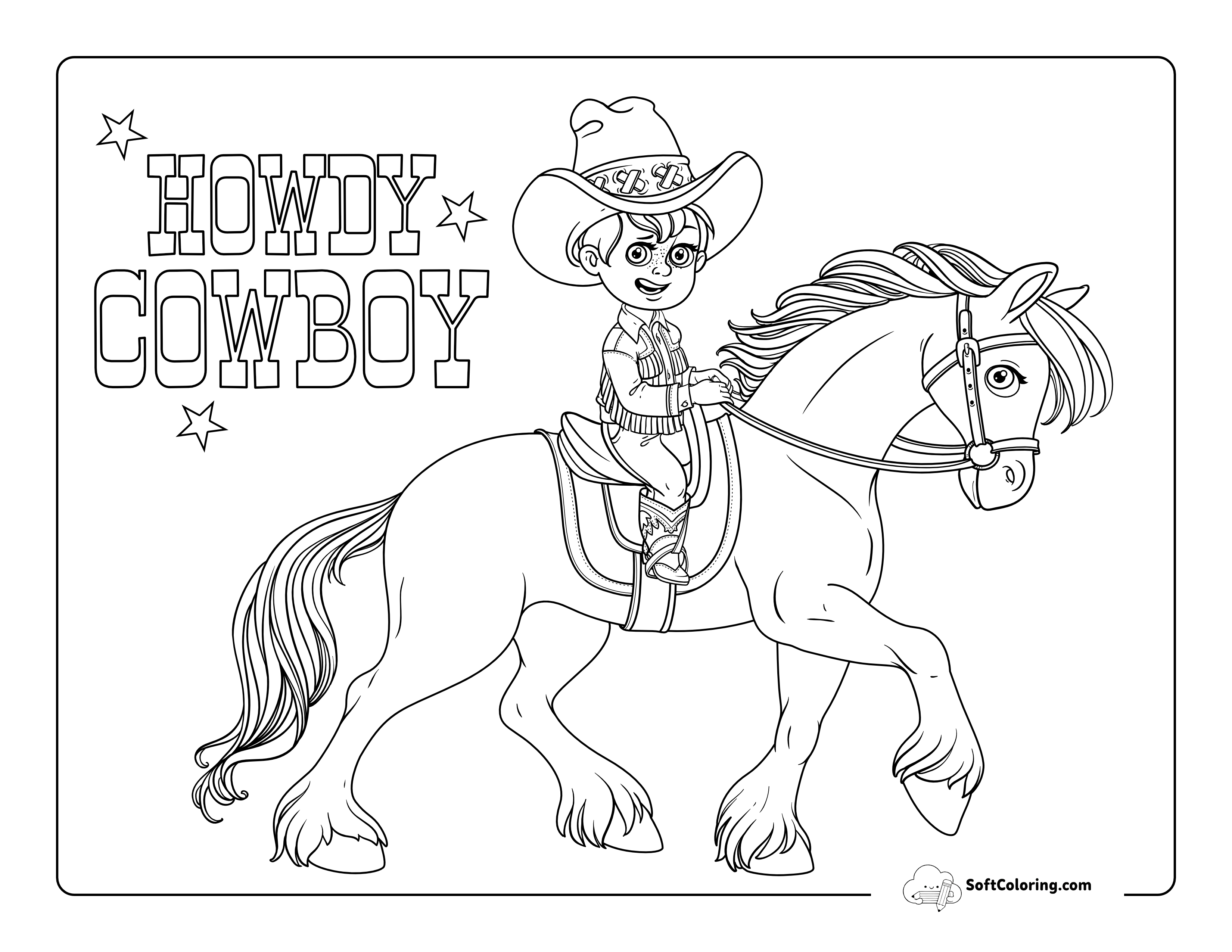 Cowboy On Horse Free Printable To Color