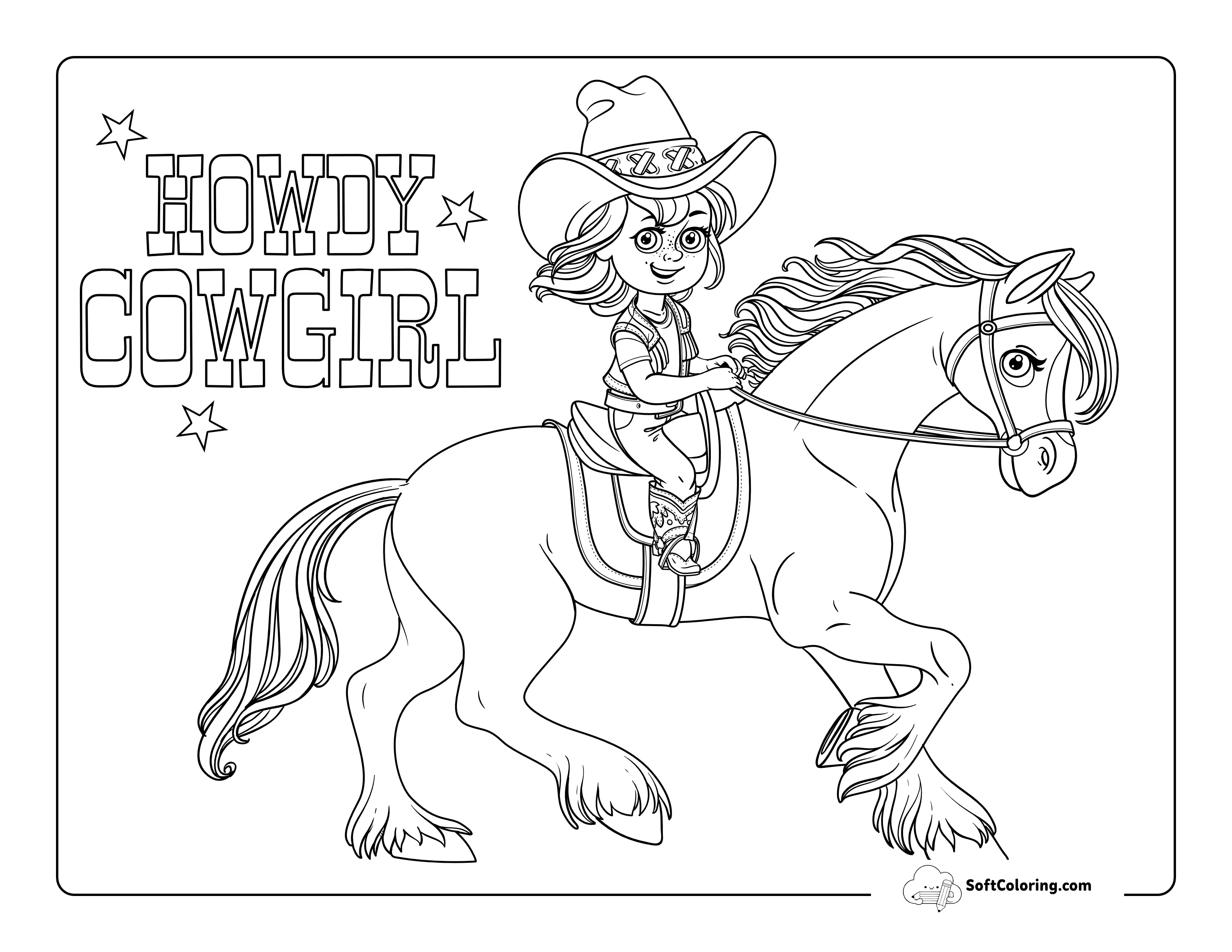 Cowgirl On Horse Coloring Sheet