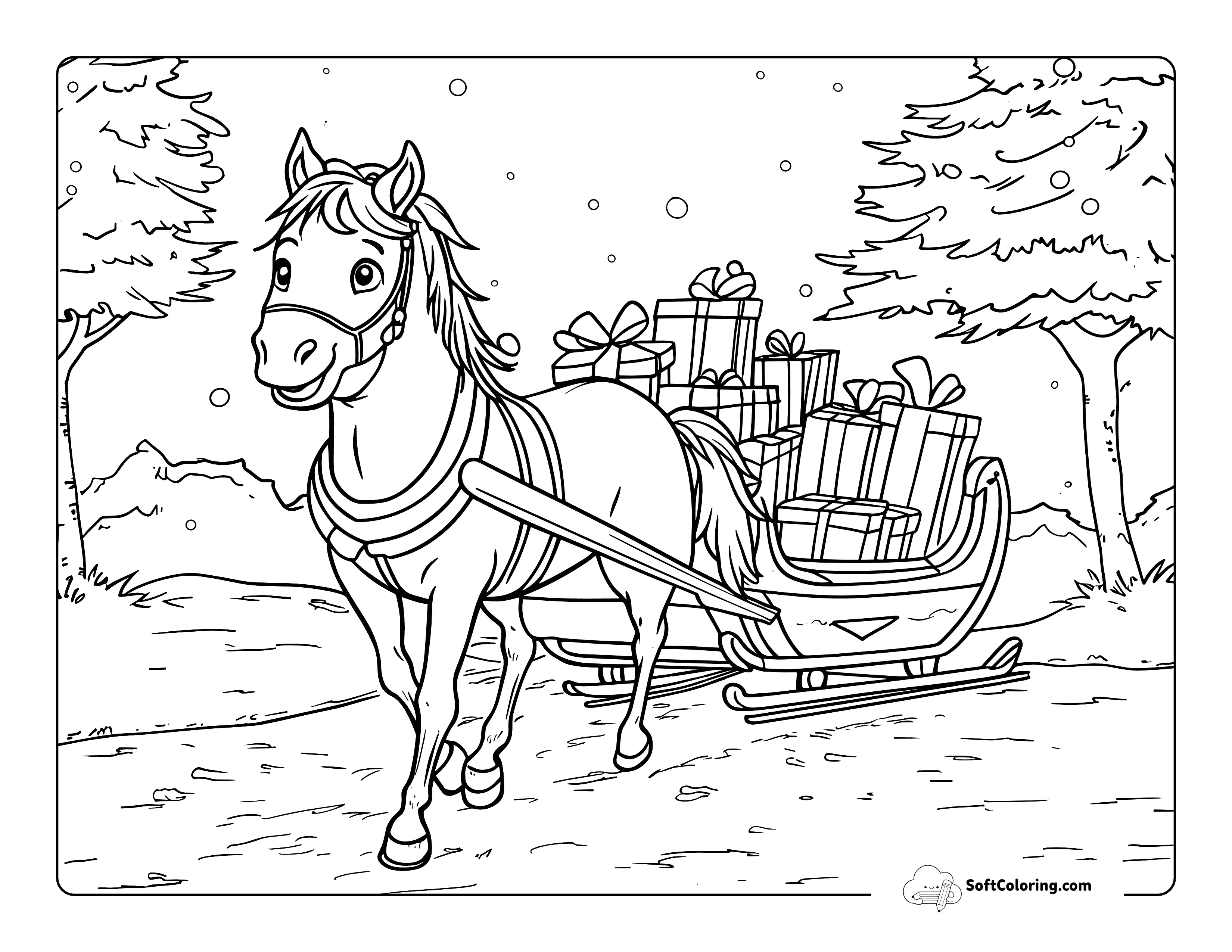 Christmas Horse Coloring Page For Kids