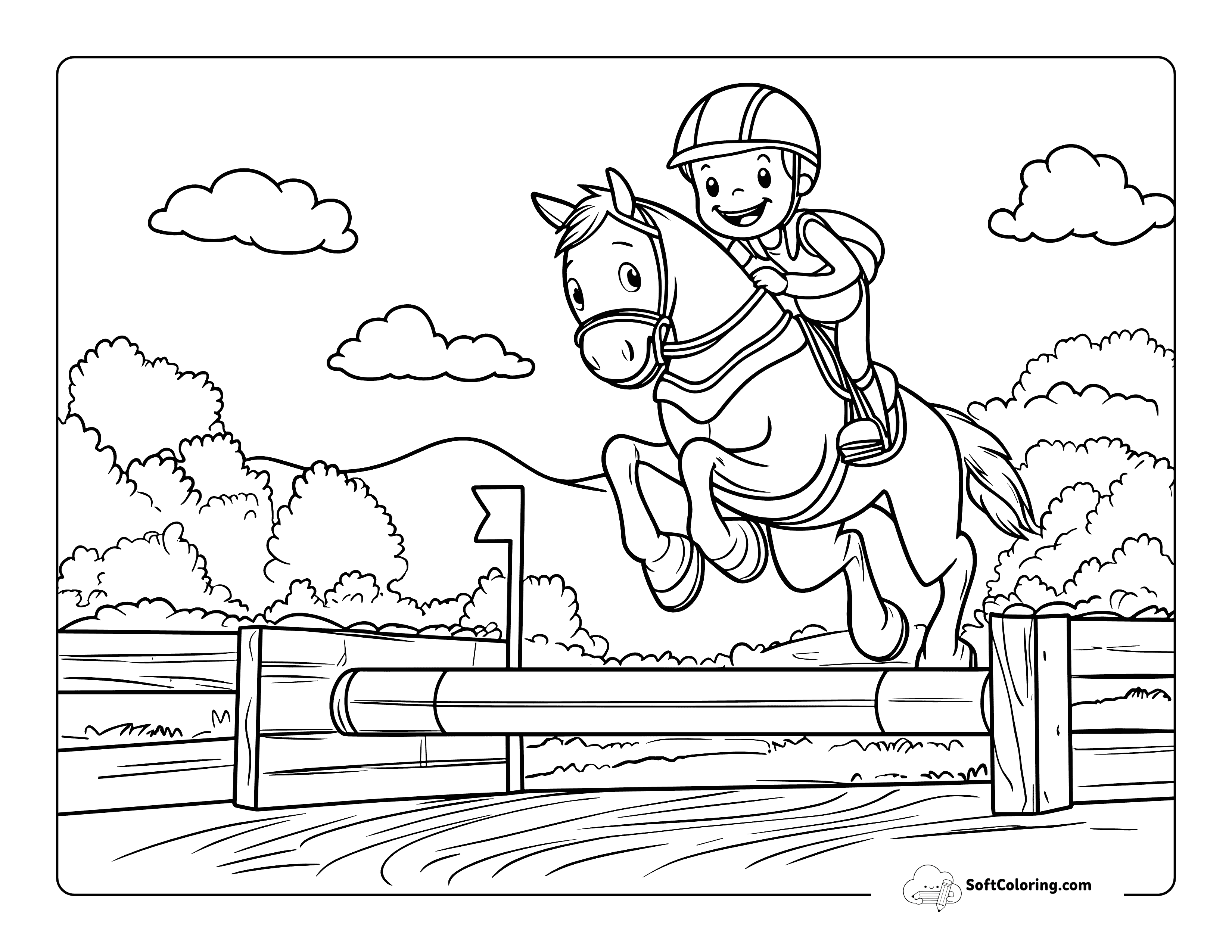 Cross Country Jumping Horse Coloring Page