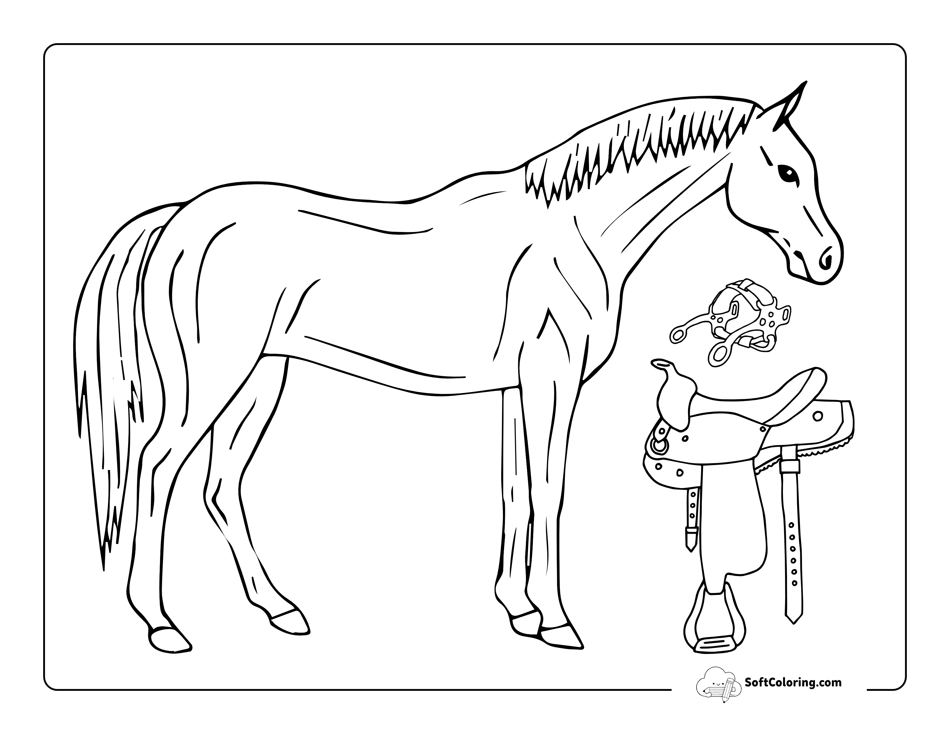 Horse Outline With Saddle And Halter To Color
