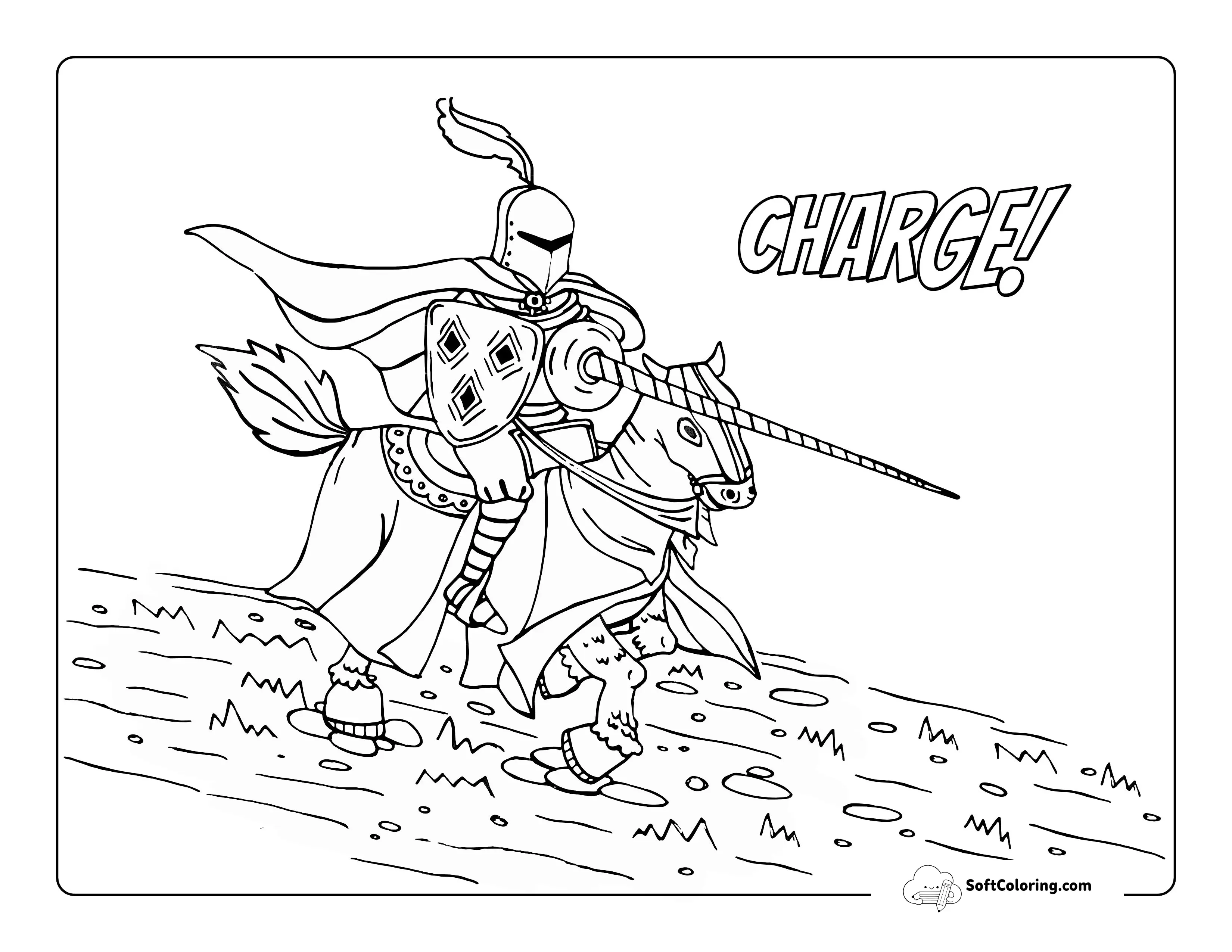 Knight With Lance On Horse Coloring Page