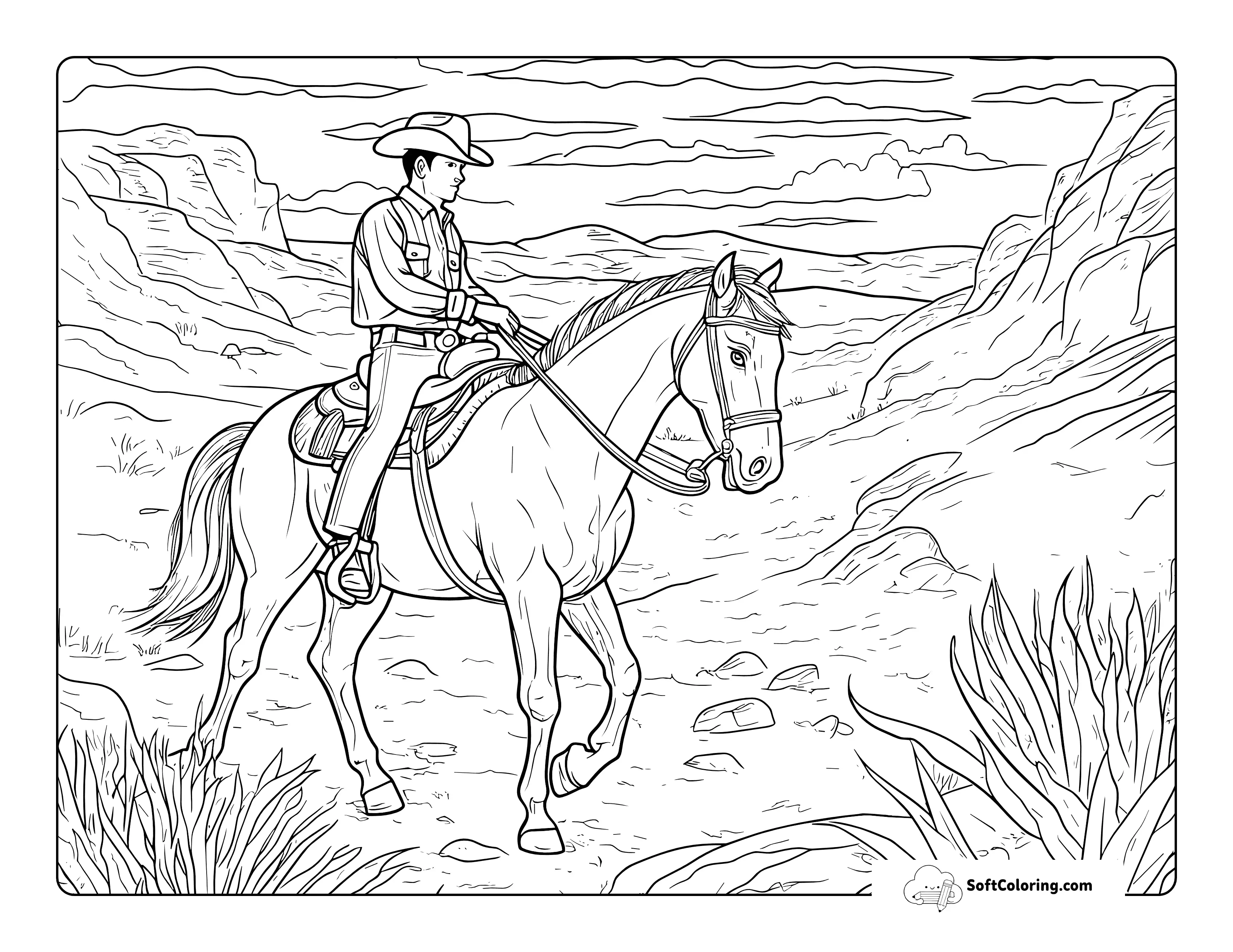 Realistic Western Horse Coloring Page