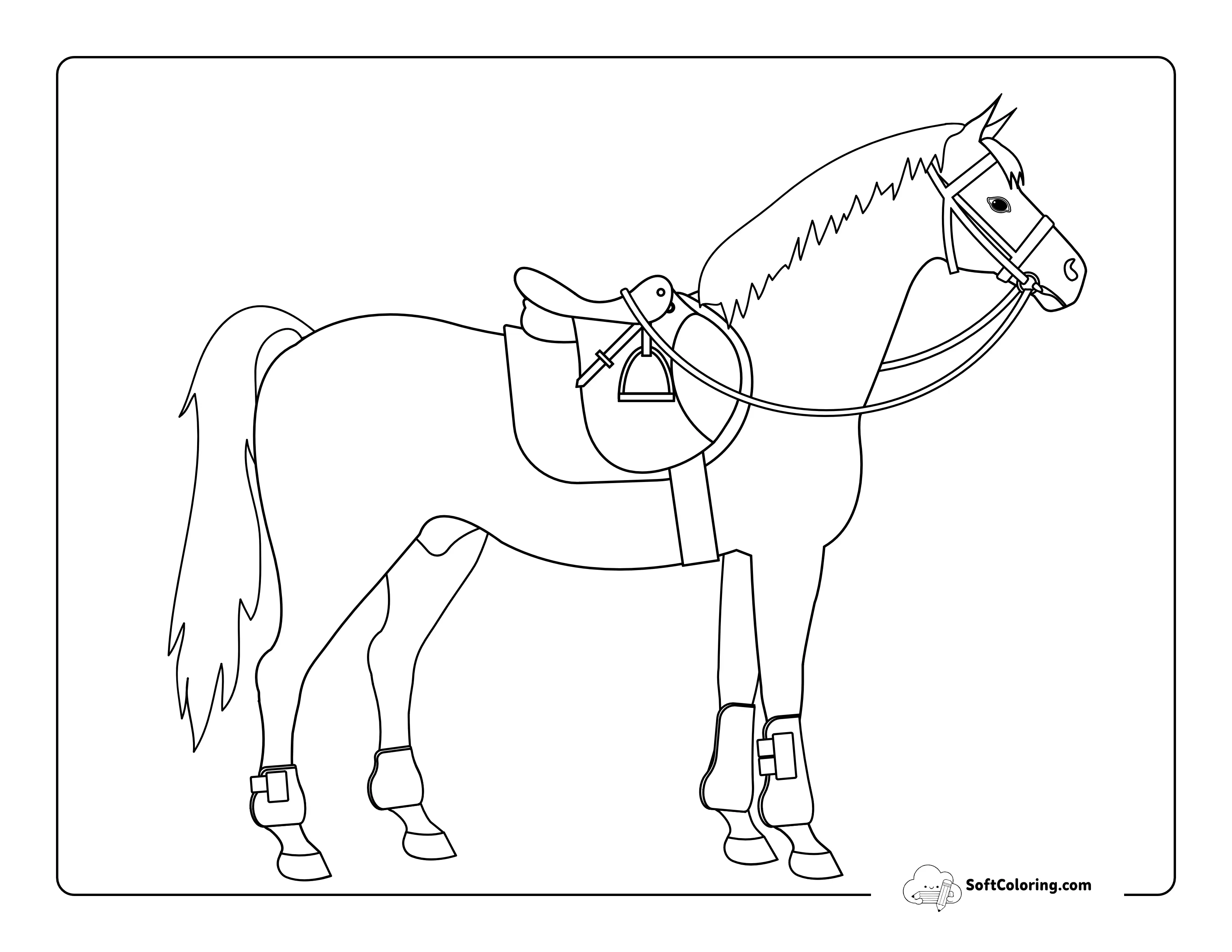 Horse With Saddle Coloring Sheet