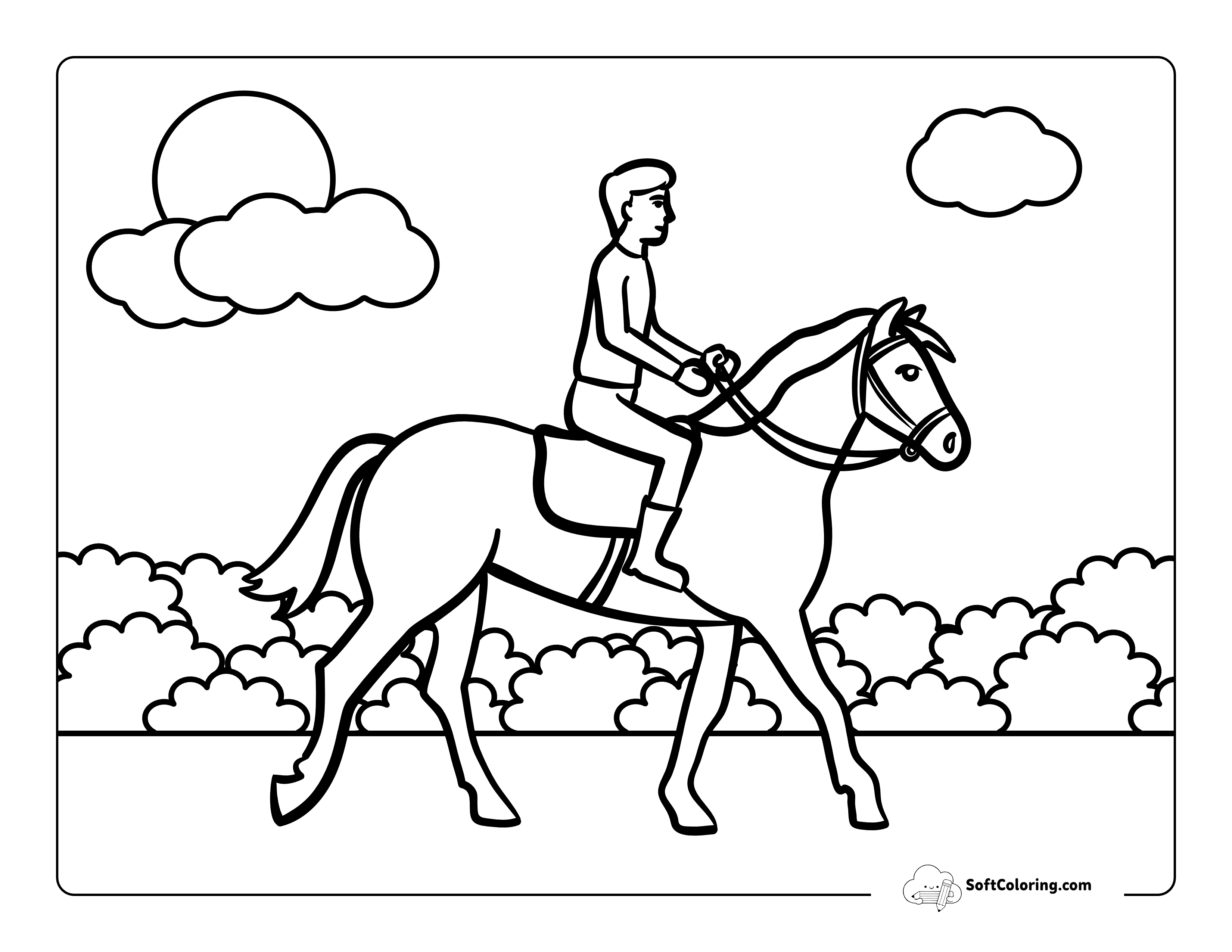 Man Horse Riding Printable Sheet To Color