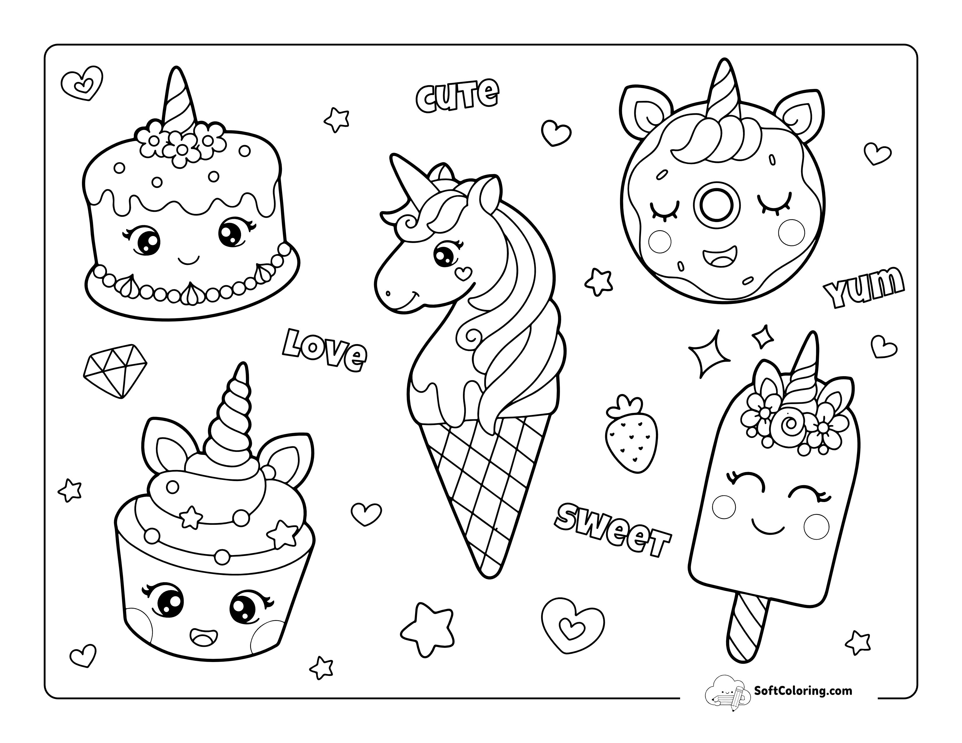 Cute Food Kawaii Coloring Sheet For Kids