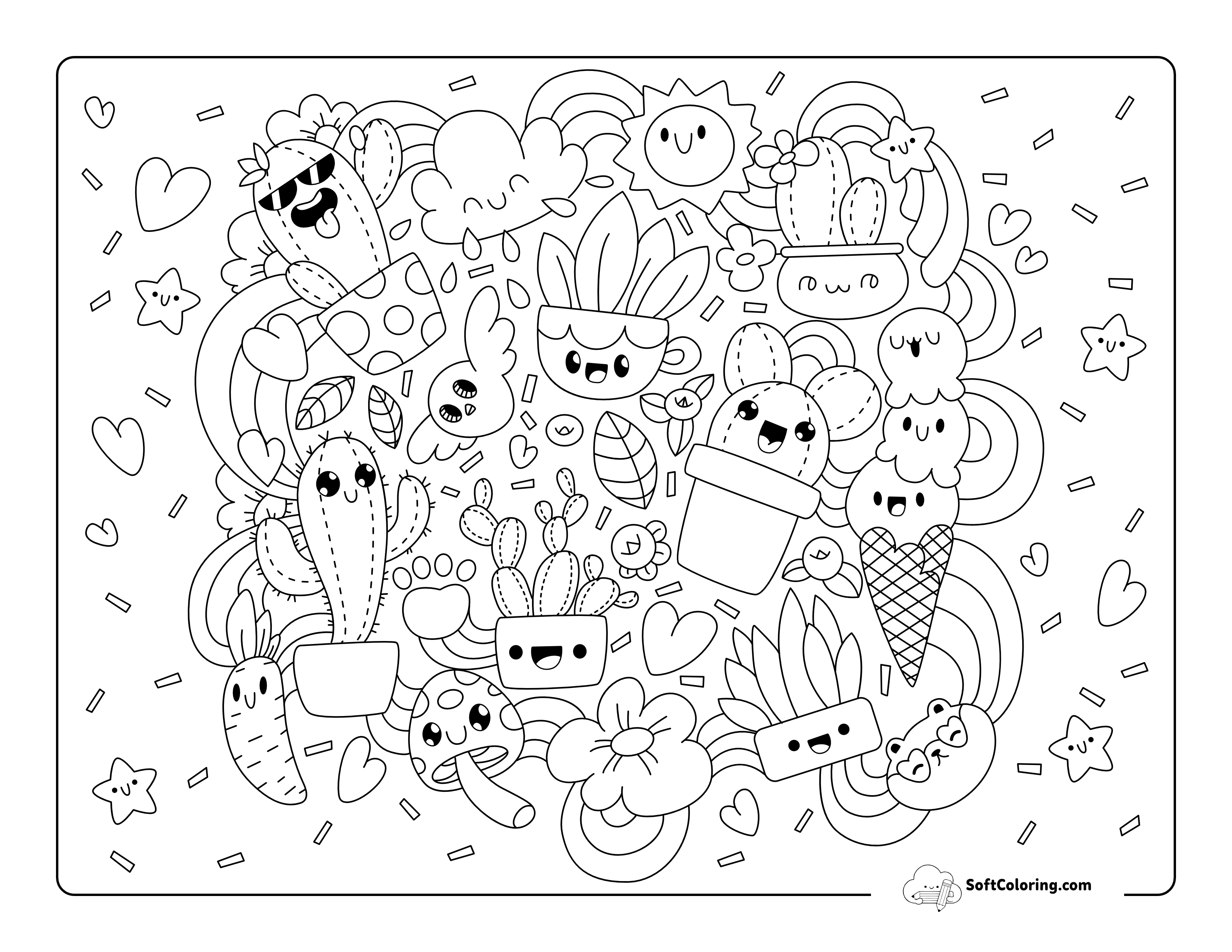 Cute Kawaii Picture To Color With Ice Cream