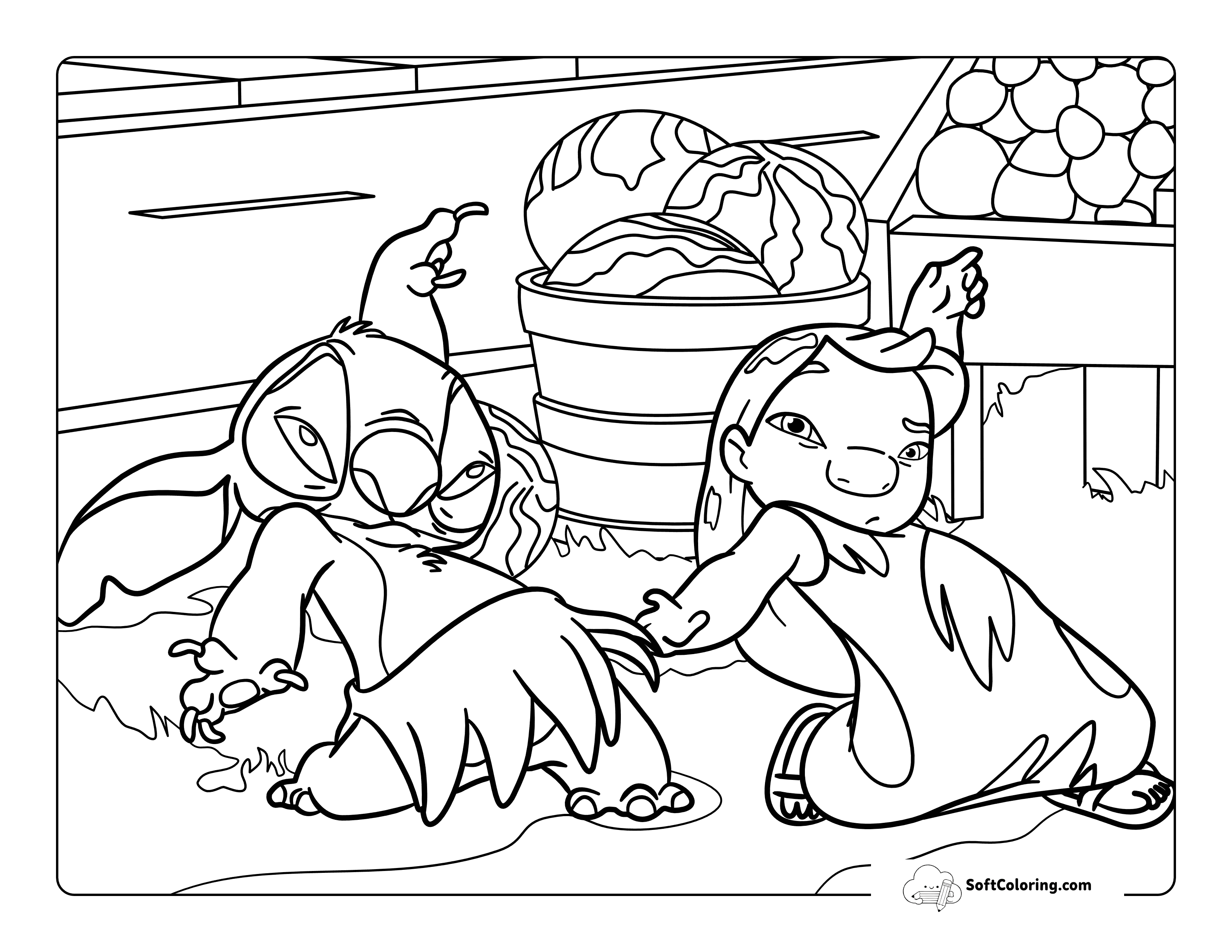 Cute Stitch And Lilo-Inspired Coloring Sheet Dancing