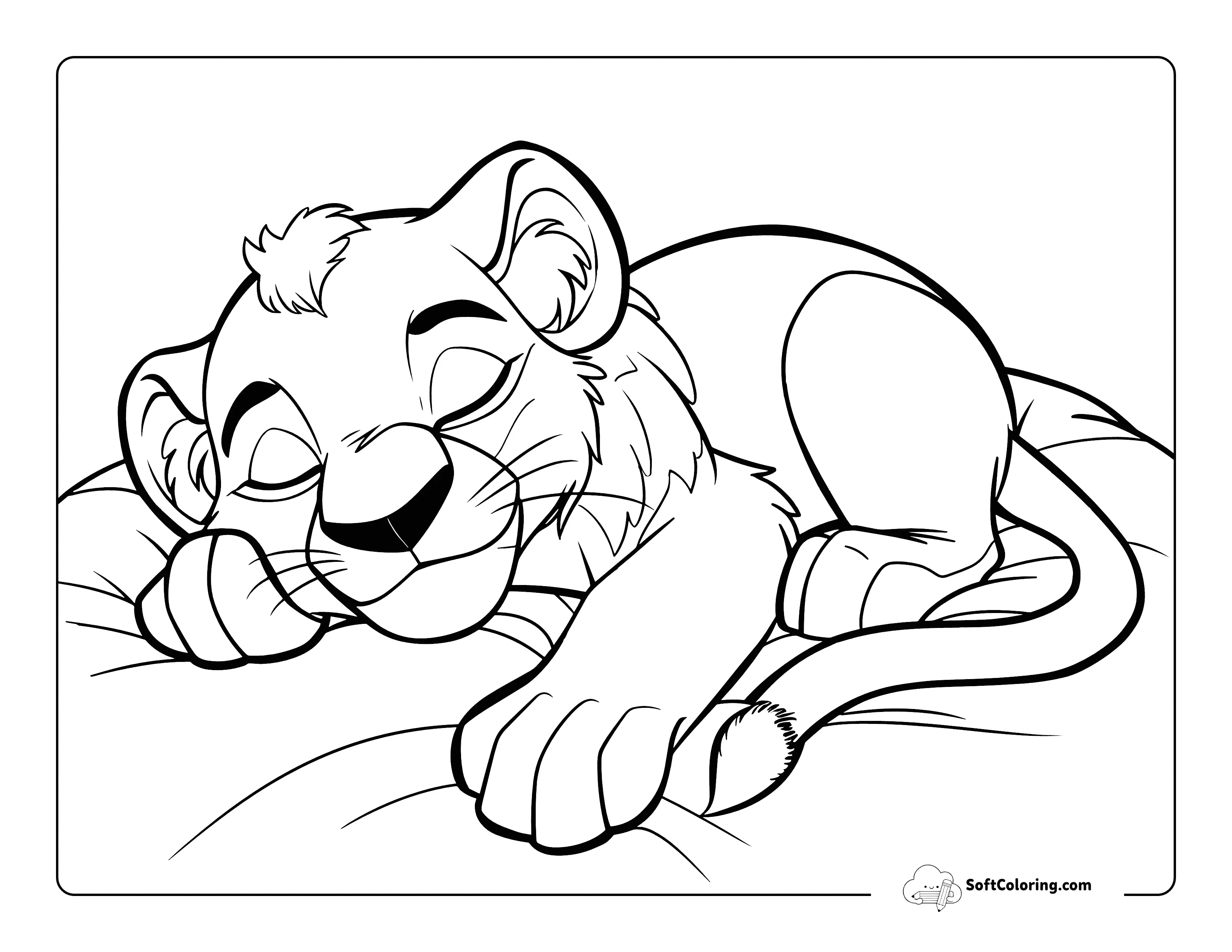 Sleeping Baby Lion Coloring Sheet For Kids