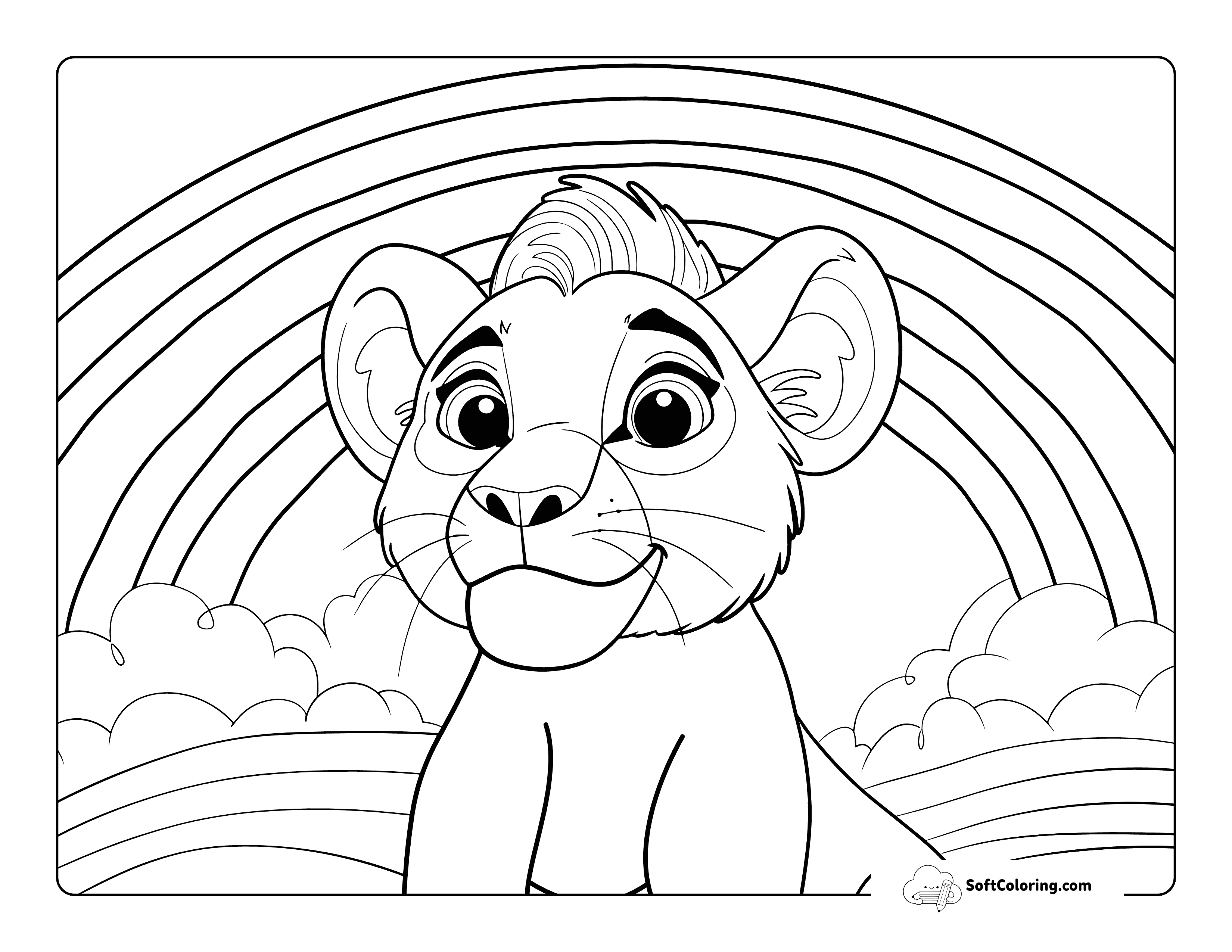 Lion Cub Under Rainbow Coloring Page