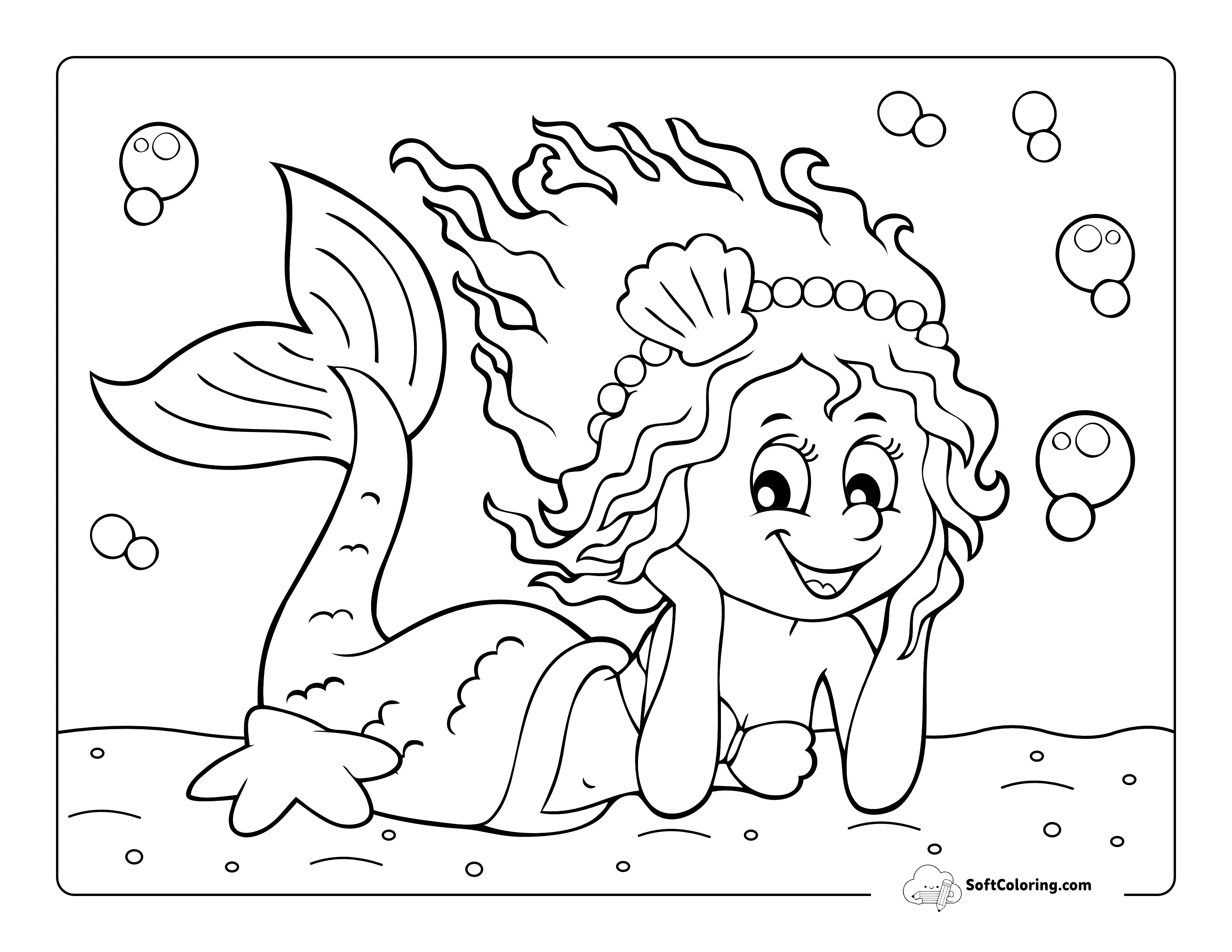 Easy Mermaid Coloring Page For Preschoolers