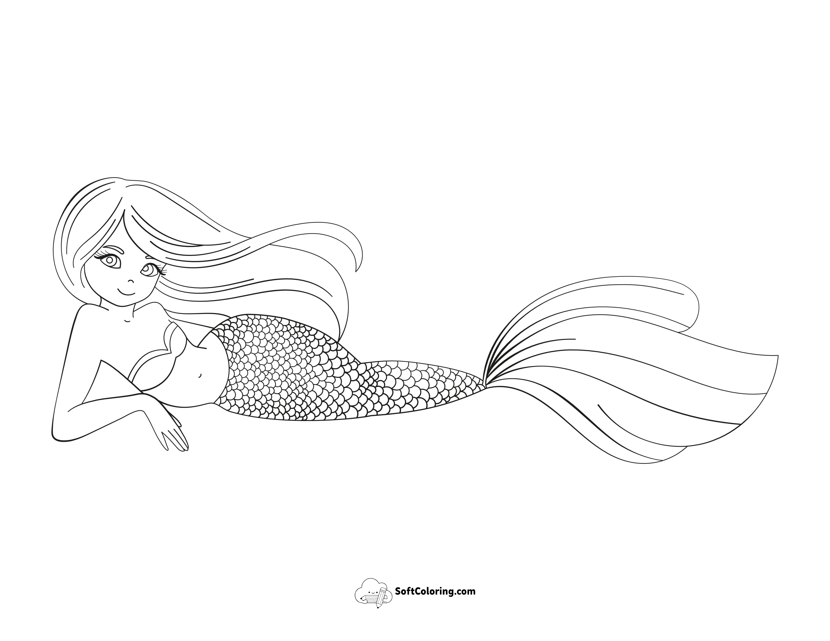 Mermaid With Detailed Tail Scales To Color