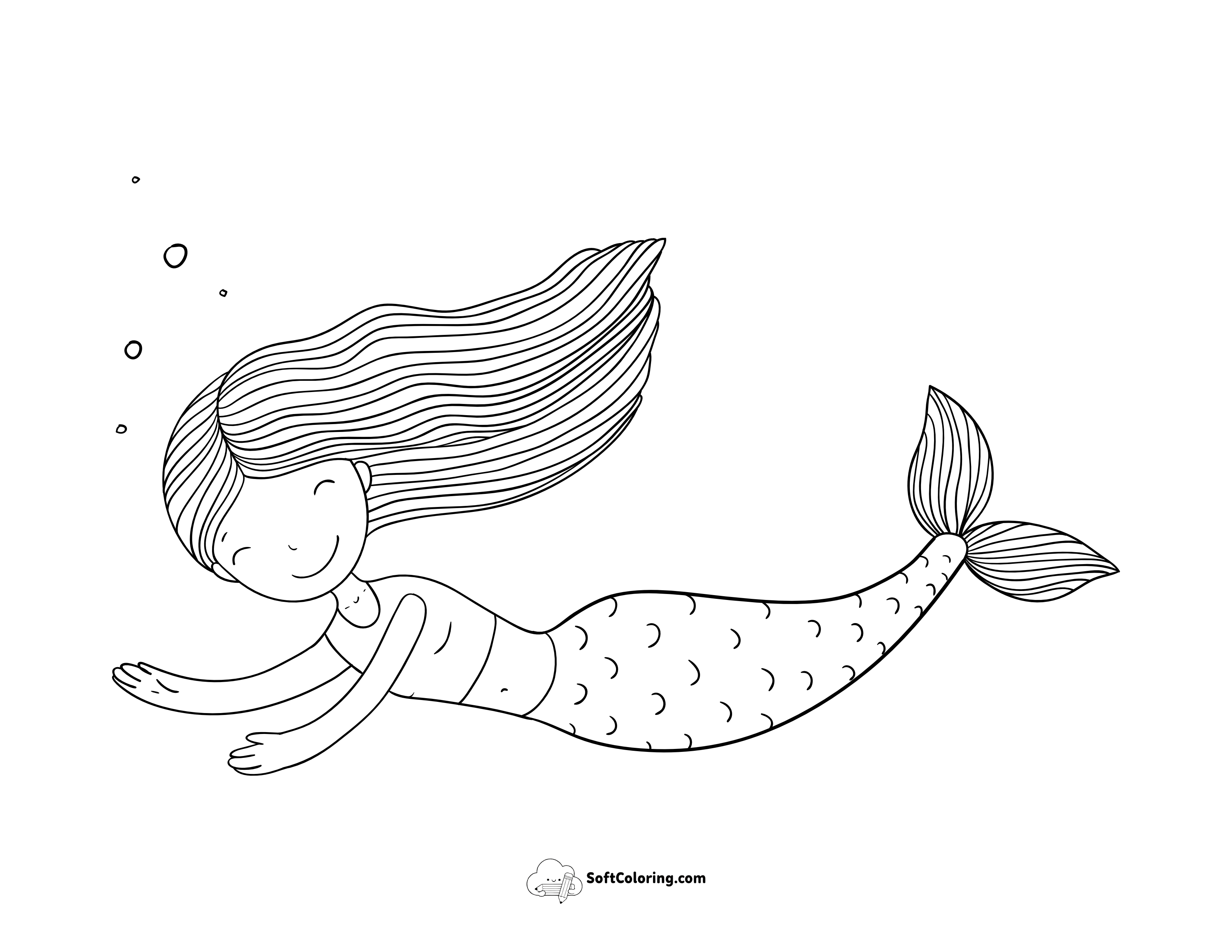 Swimming Mermaid Coloring Page For Kids